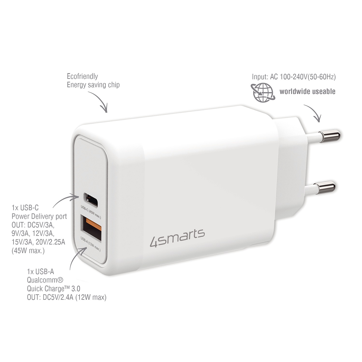 4smarts Ladestation »DoublePort 45W, QC, PD, GaN«