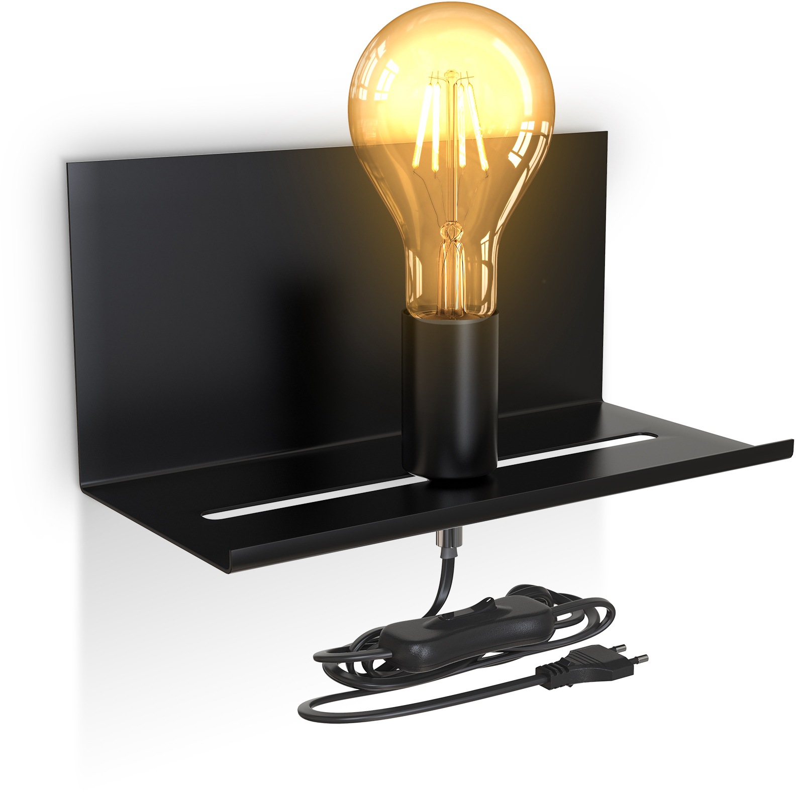 B.K.LICHT Wandleuchte, schwarz, 1, H: 12cm, 1 Stk., Leuchten, verstellbare Wandlampe mit Ablage, Kabelschalter, schwarz, 1-flammig, Wandleuchte