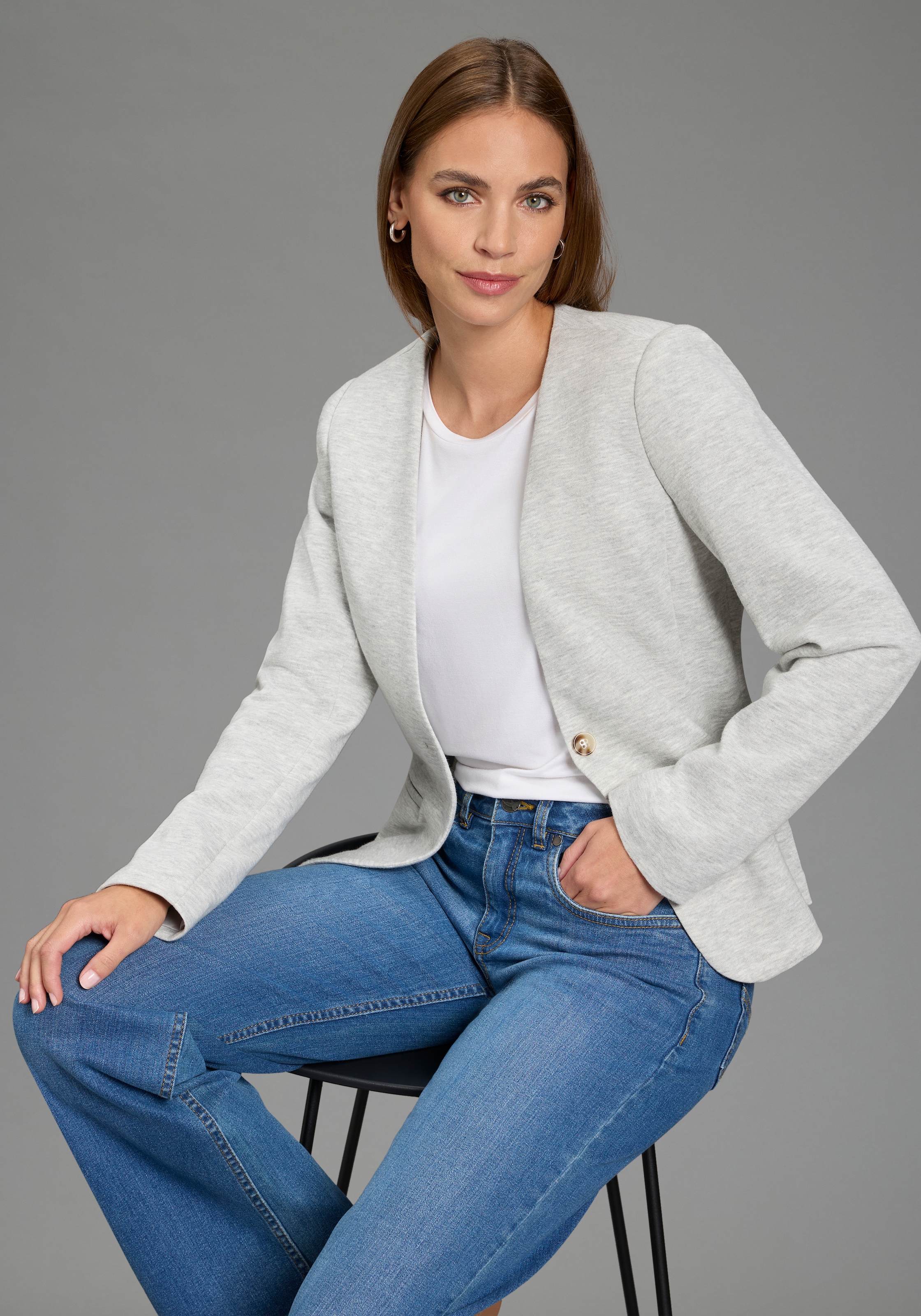 Laura Scott Kurzblazer femininer Stil, aus Polyester und Baumwolle, mit melierter Optik