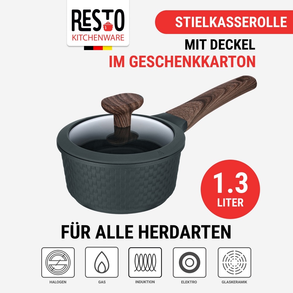 RESTO Kitchenware Kasserolle »Ran, Kochtopf antihaftbeschichtet und spülmaschinenfest«, Aluminiumguss, (2 tlg.), Geeignet für alle Herdarten, auch Induktion, im Geschenkkarton