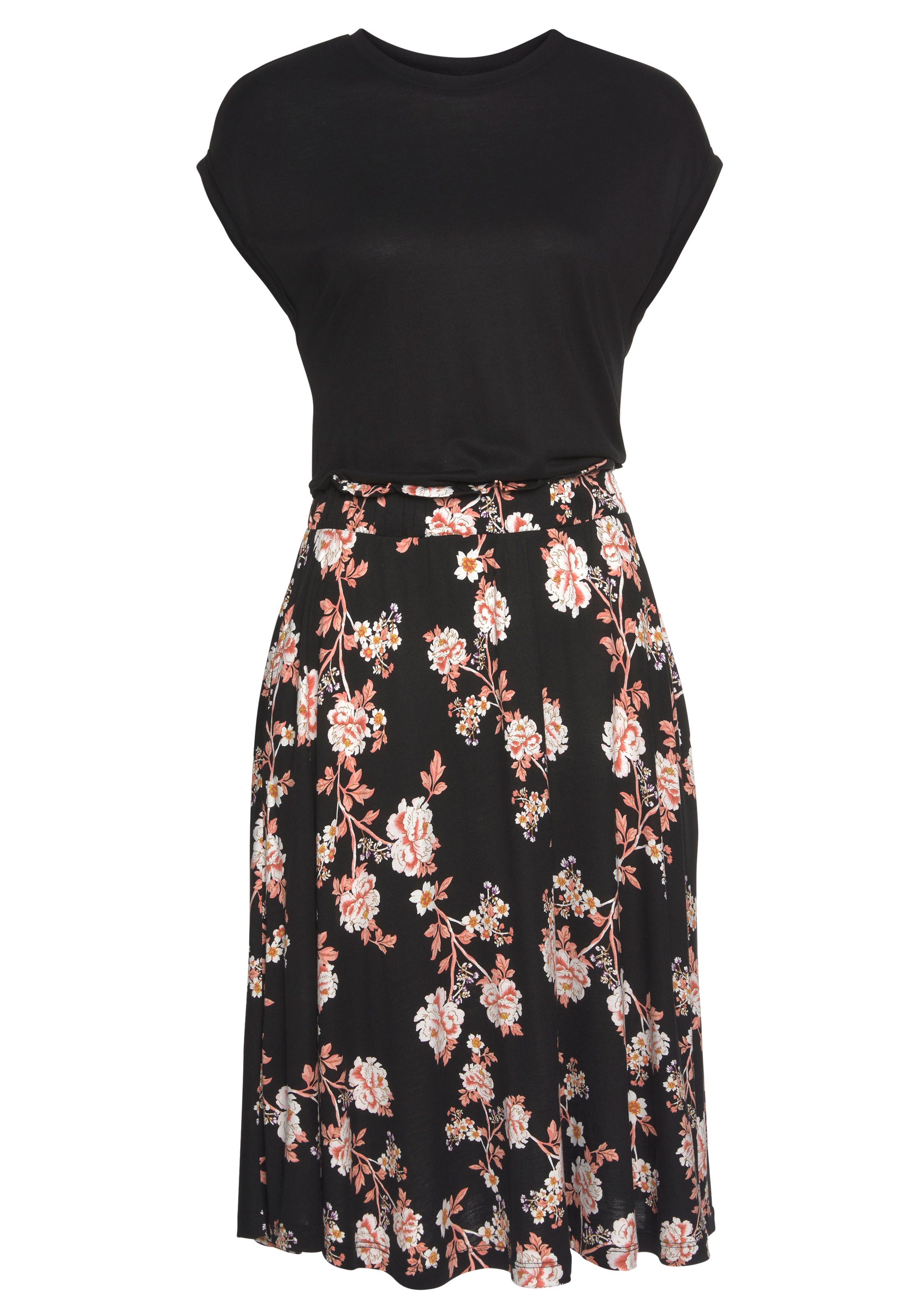 LASCANA Jerseykleid mit bedrucktem Rock, kurzärmliges Sommerkleid, casual günstig online kaufen