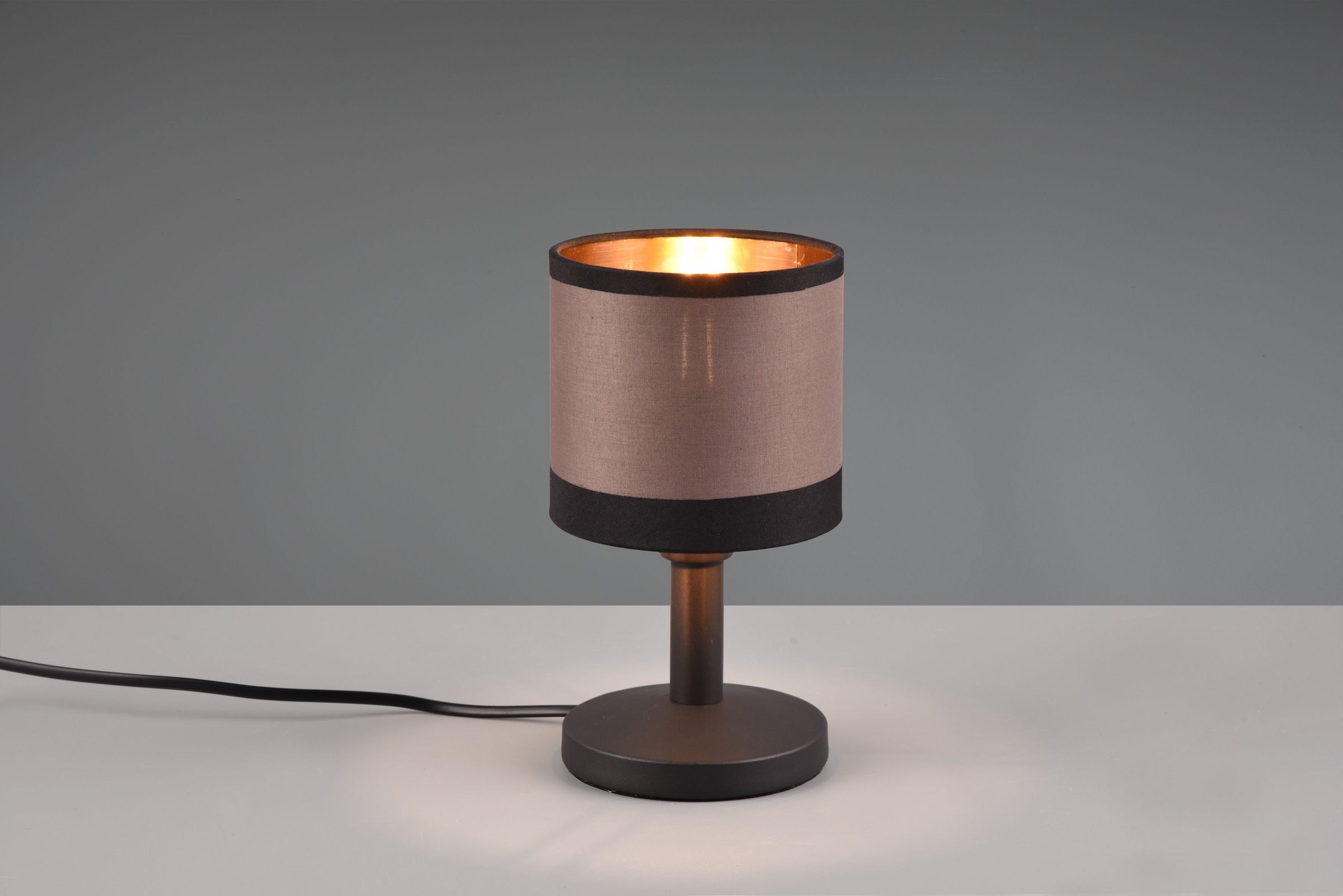 REALITY Leuchten Schreibtischlampe »DAVOS, Tischleuchte exkl 1xE14 max 10W On/Off Touch Steuerung«, 1 flammig, Leuchtmittel E14 | Leuchtmittel wechselbar, Nachttischlampe Höhe 22cm mit Touchfunktion und Stoffschirm Ø12 cm