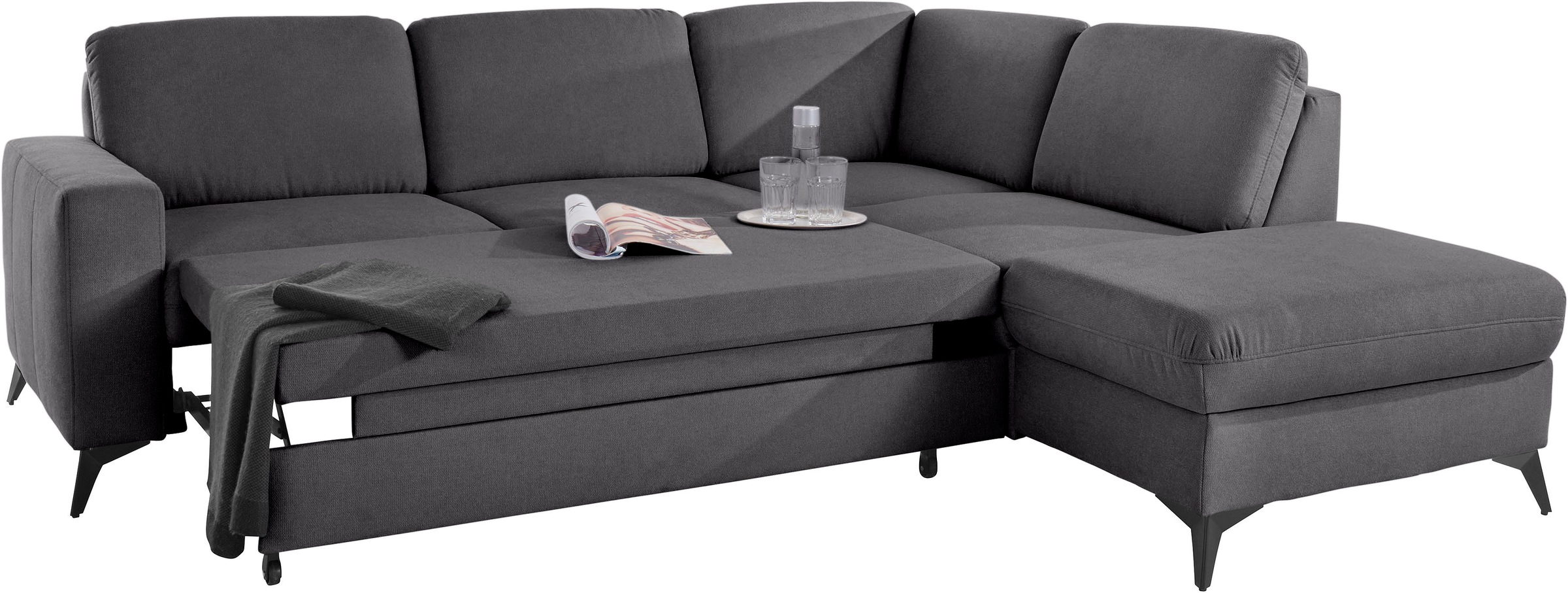 Places of Style Ecksofa »Lolland L-Form«, Wahlweise mit Bettfunktion und Stauraum, auch mit abwischbarem Bezug