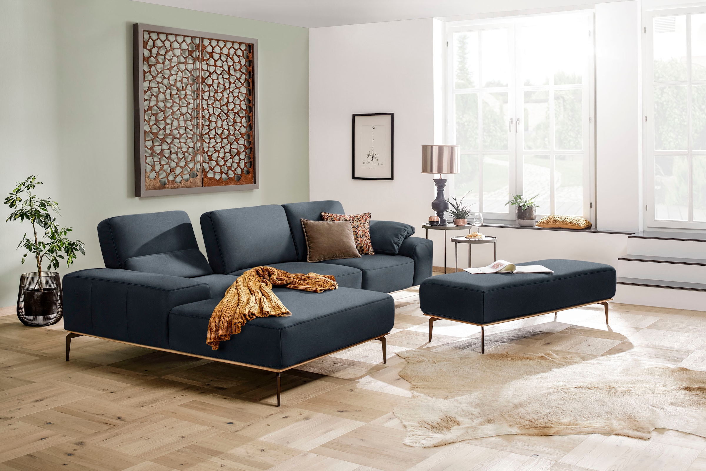 W.SCHILLIG Ecksofa »run, Designsofa mit tollem Sitzkomfort, bequem, L-Form«, mit Holzsockel, Füße in Bronze pulverbeschichtet, Breite 319 cm