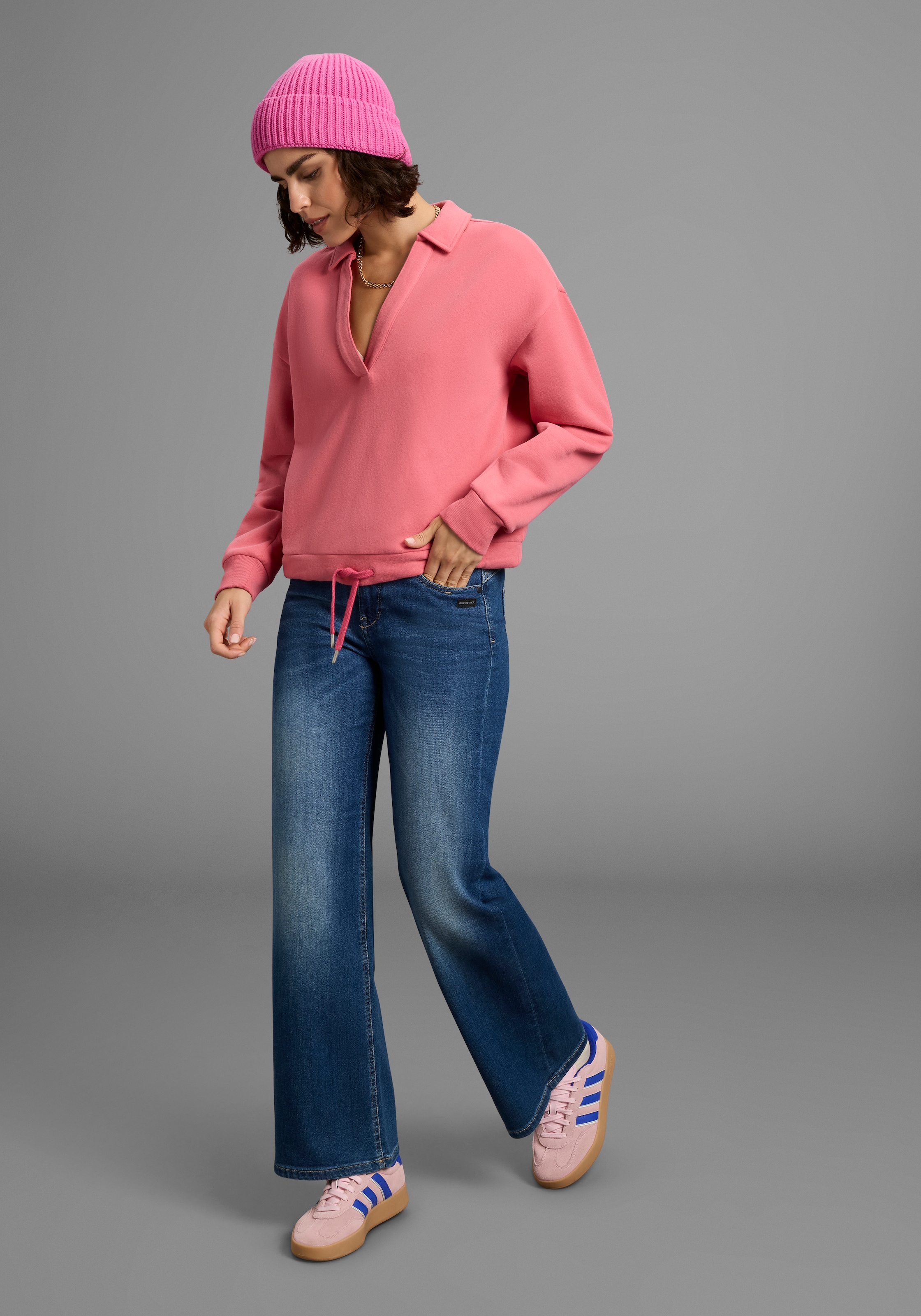 Laura Scott Sweatshirt, Weiche Baumwollmischung mit V-Ausschnitt und Kordel am Saum