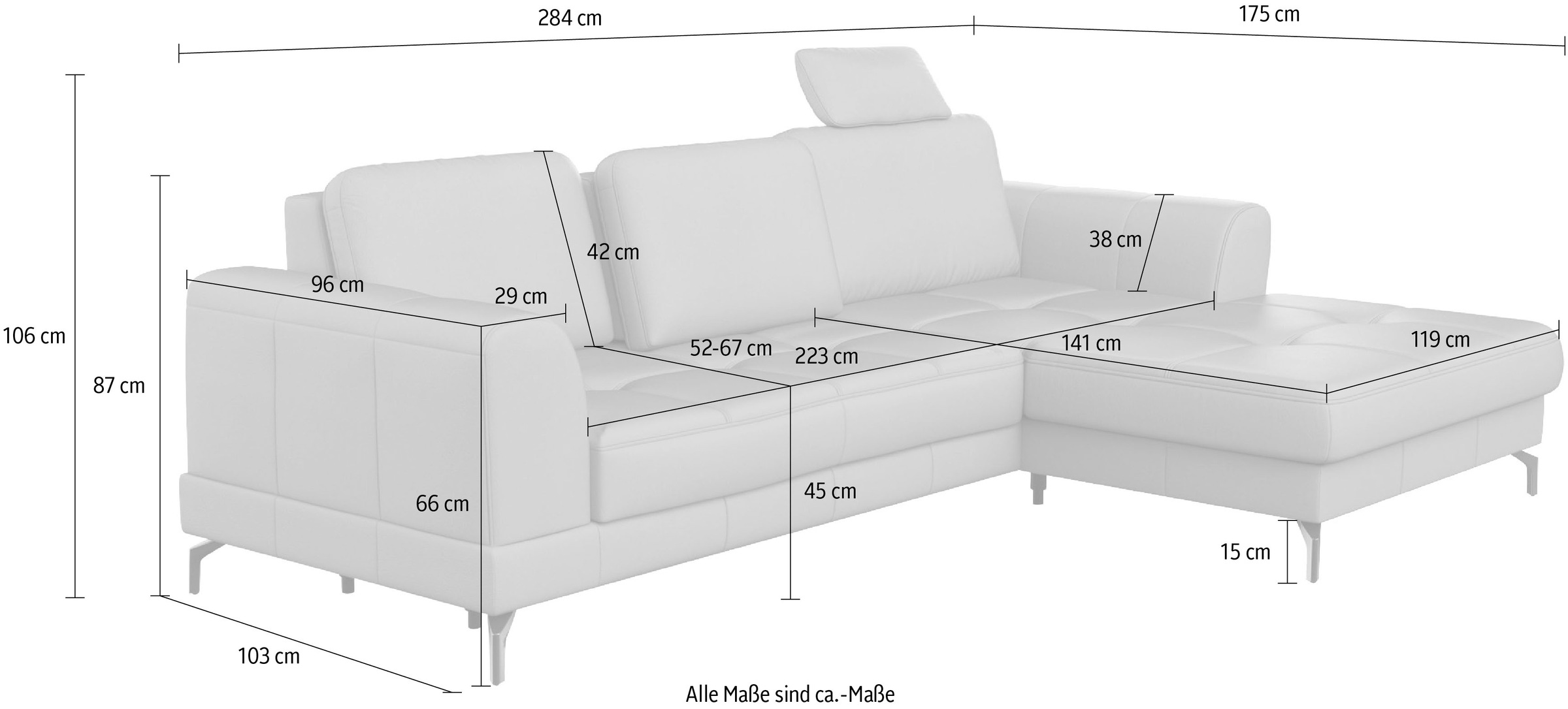 sit&more Ecksofa »Bendigo L-Form«, inklusive Sitztiefenverstellung, Bodenfreiheit 15 cm, 2 Fußfarben