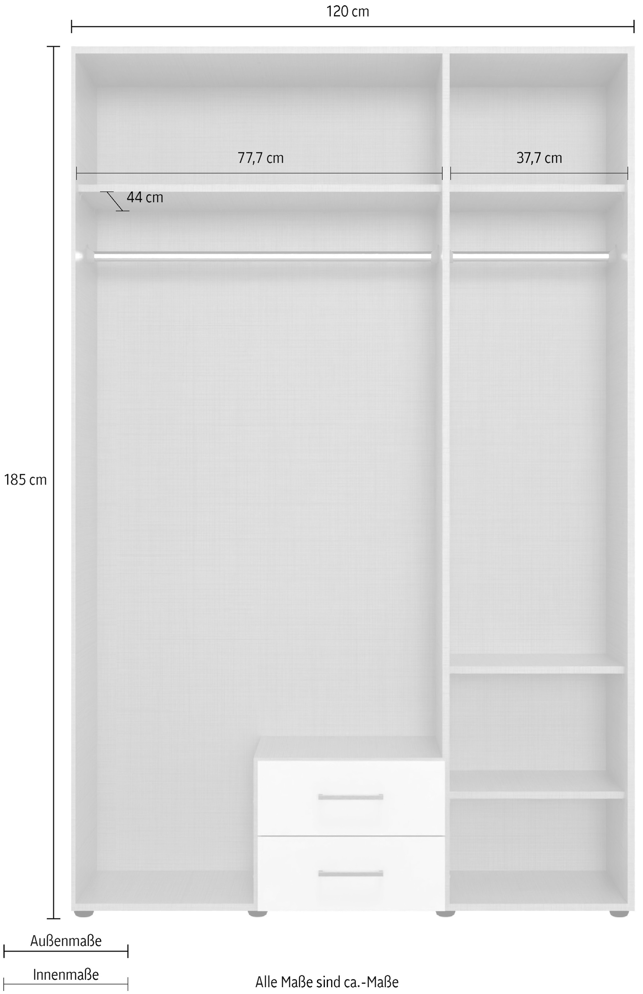 Wimex Drehtürenschrank »Mugano, 135 oder 180cm breit, 208 oder 236cm hoch, Made in Germany«, (mit langen Griffstangen aus Metall), wahlweise mit oder ohne Spiegel, mit Schubladen