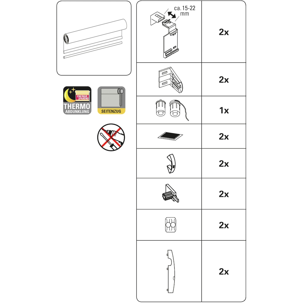 GARDINIA Seitenzugrollo »EASYFIX Rollo Thermo ENERGIESPAREND«, verdunkelnd, energiesparend, ohne Bohren