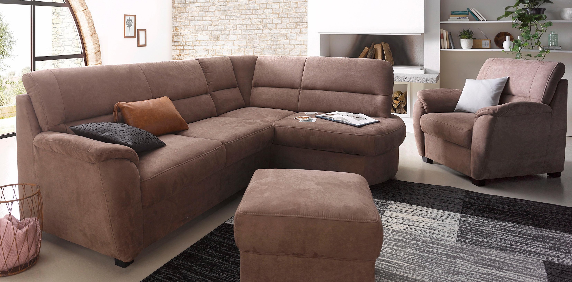 sit&more Ecksofa »Pandora L-Form«, wahlweise mit Bettfunktion und Bettkasten
