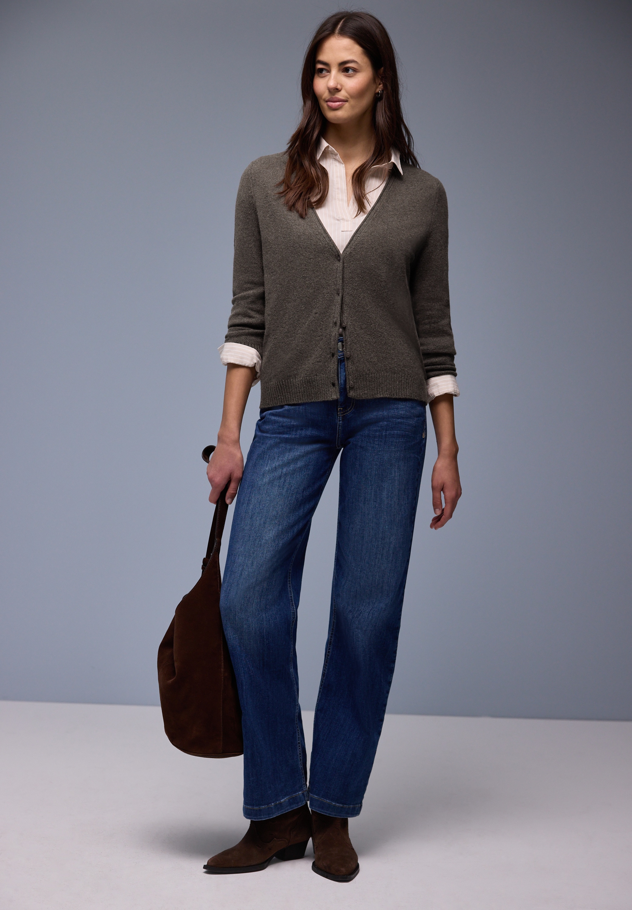 STREET ONE Cardigan mit V-Auschnitt und Rollkante