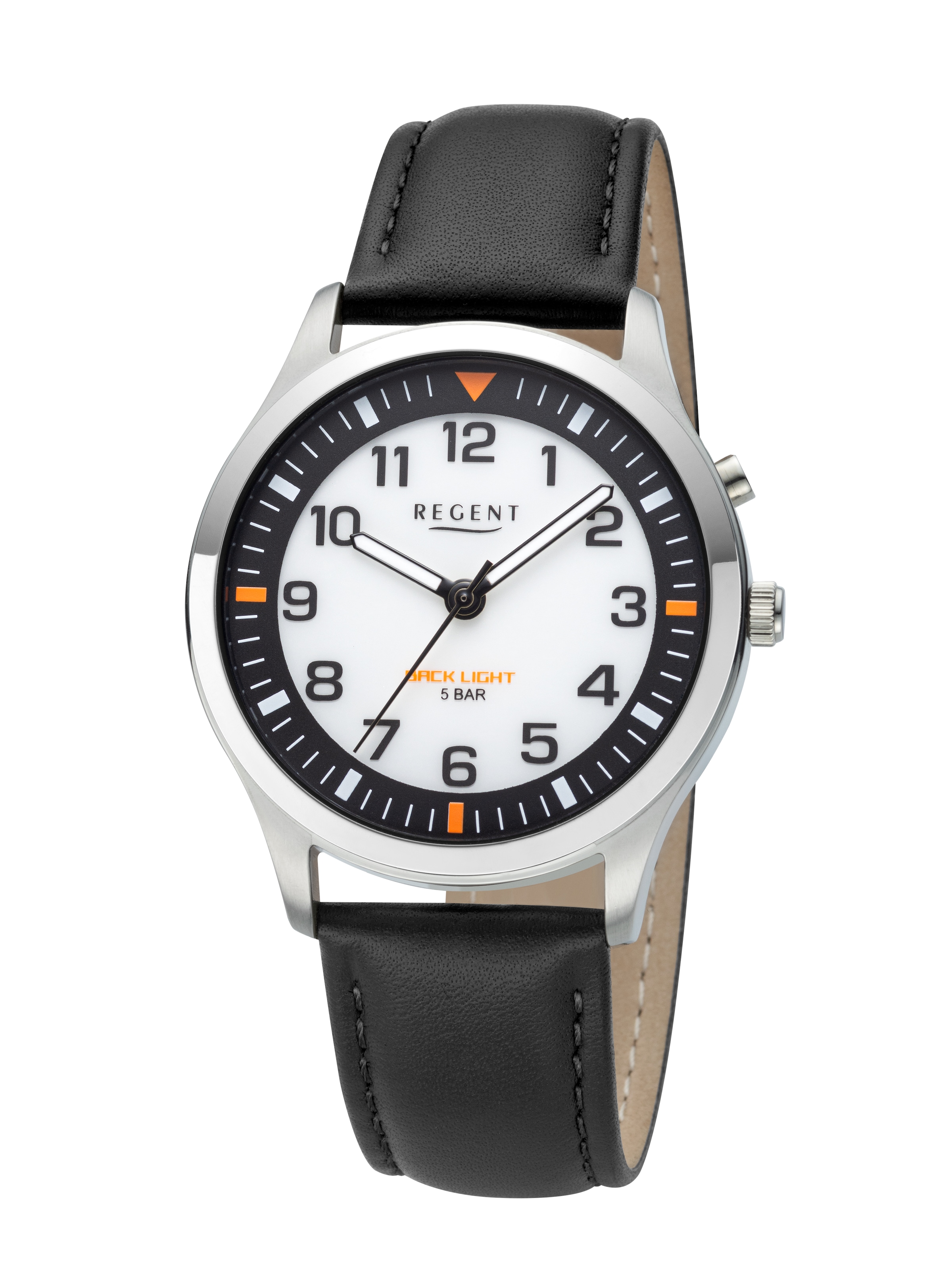 Regent Quarzuhr Armbanduhr, Herrenuhr, Lederarmband, analog, Beleuchtung