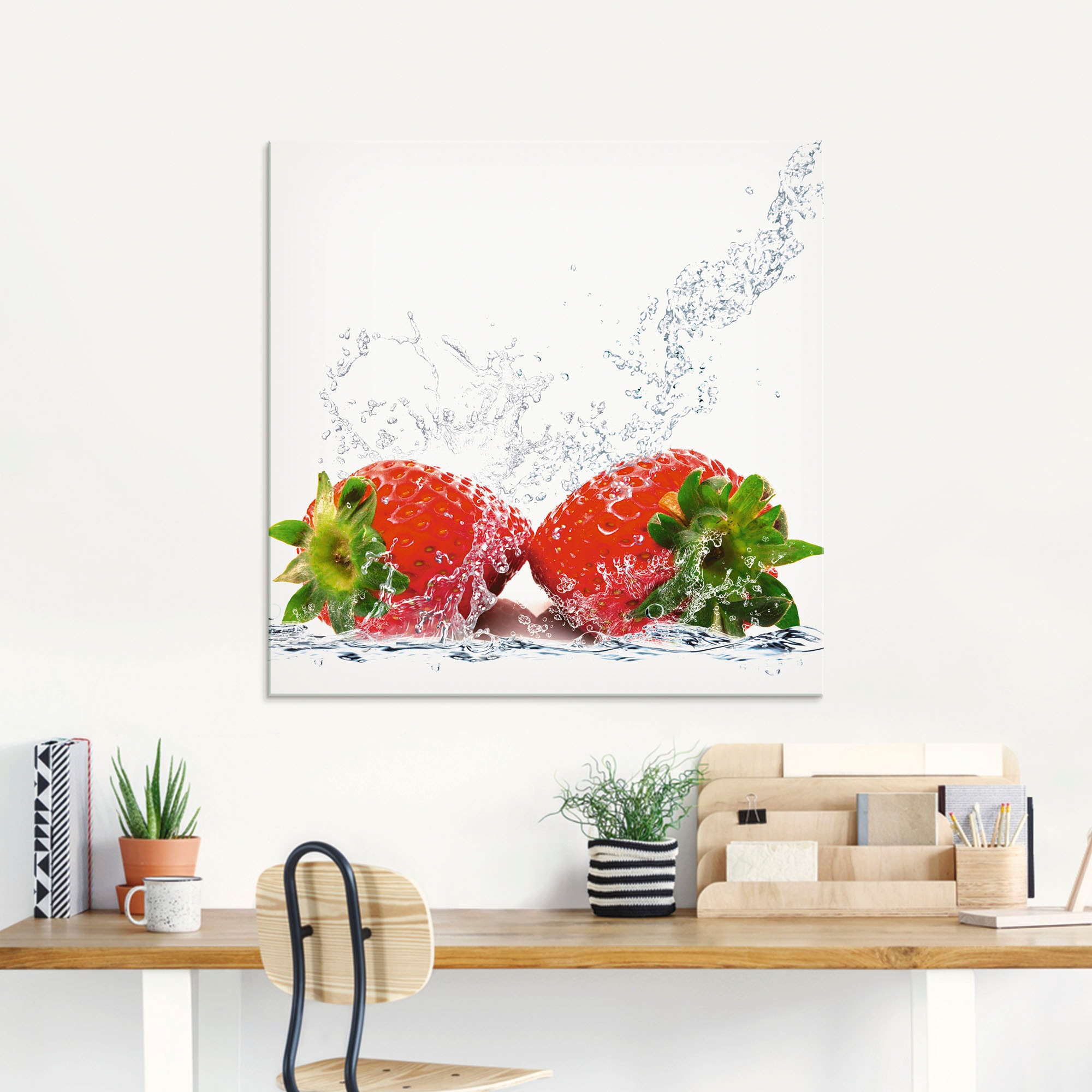 Artland Glasbild »Erdbeeren mit Spritzwasser«, Lebensmittel, (1 St.), in verschiedenen Größen