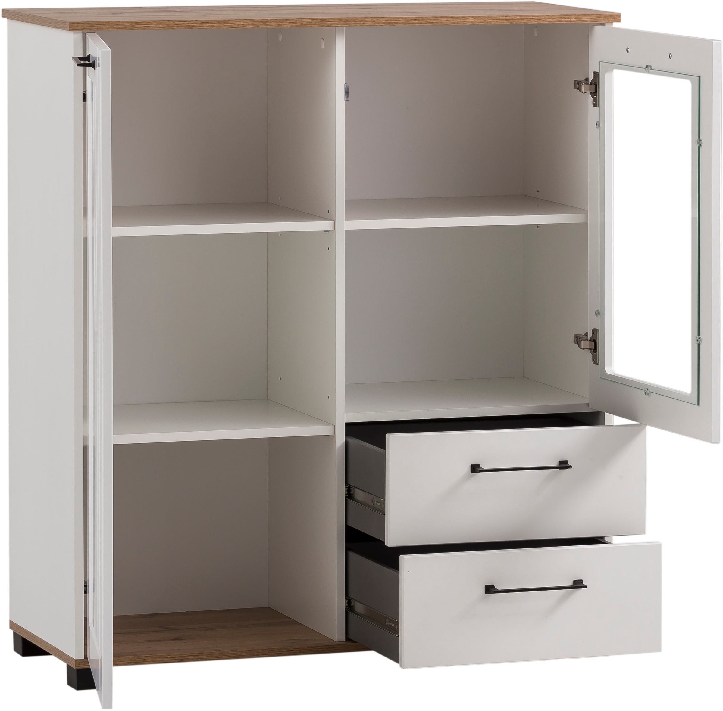 Thumbnail - Schildmeyer Highboard "Jelda, Breite 99 cm" Fronten in Landhausoptik, Tür rechts mit Glaseinsatz