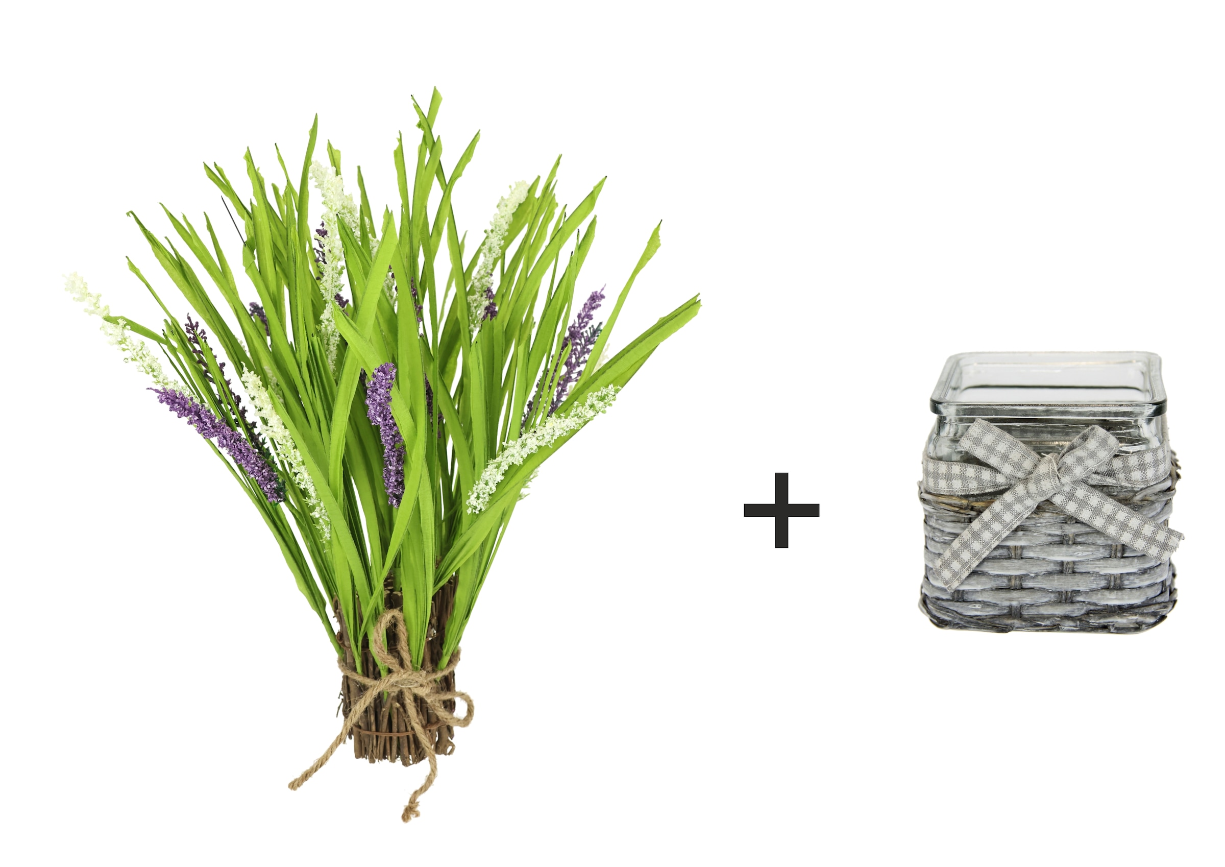 I.GE.A. Kunstpflanze »Grasbusch mit Lavendel im Topf«, Künstlicher Grasbund Kunstgras Büschel Bündel Grasarrangement Deko