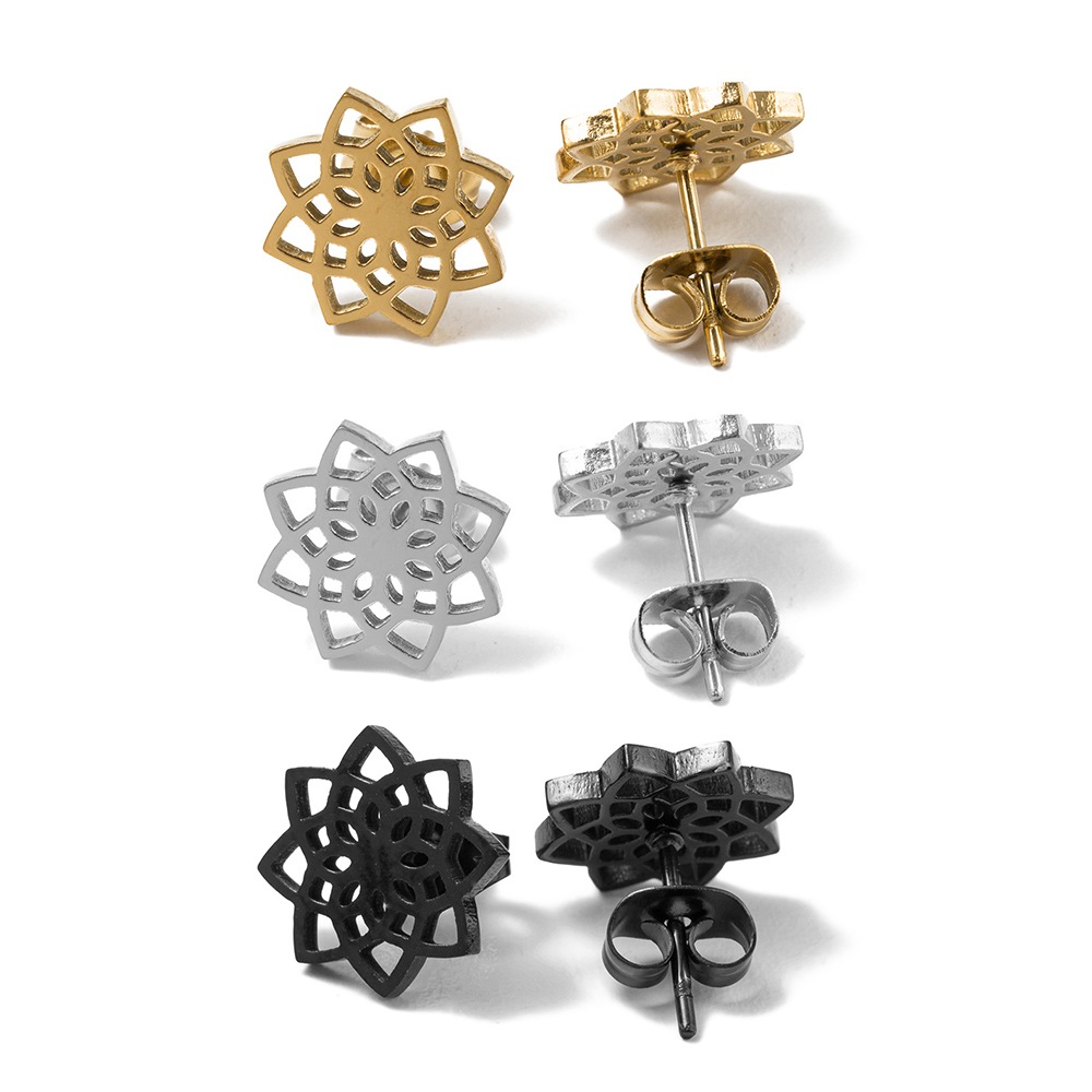Ohrstecker-Set FIRETTI "Multipack Schmuck Geschenk Edelstahl Ohrschmuck Ohrringe Blumen", schwarz, silberfarben, gelbgoldfarben, Ohrringe, Damen, 11mm, Edelstahl, Made in Germany
