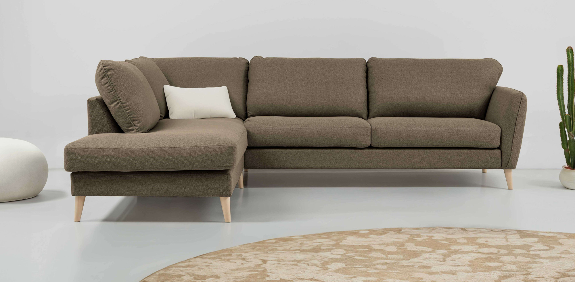 OTTO home Ecksofa "MARSEILLE 278/202 cm, L-Form, Ottom. rechts/links, verschiedene Bezüge" Massivholzbeine Eiche, Landhausstil, Wellenunterfederung