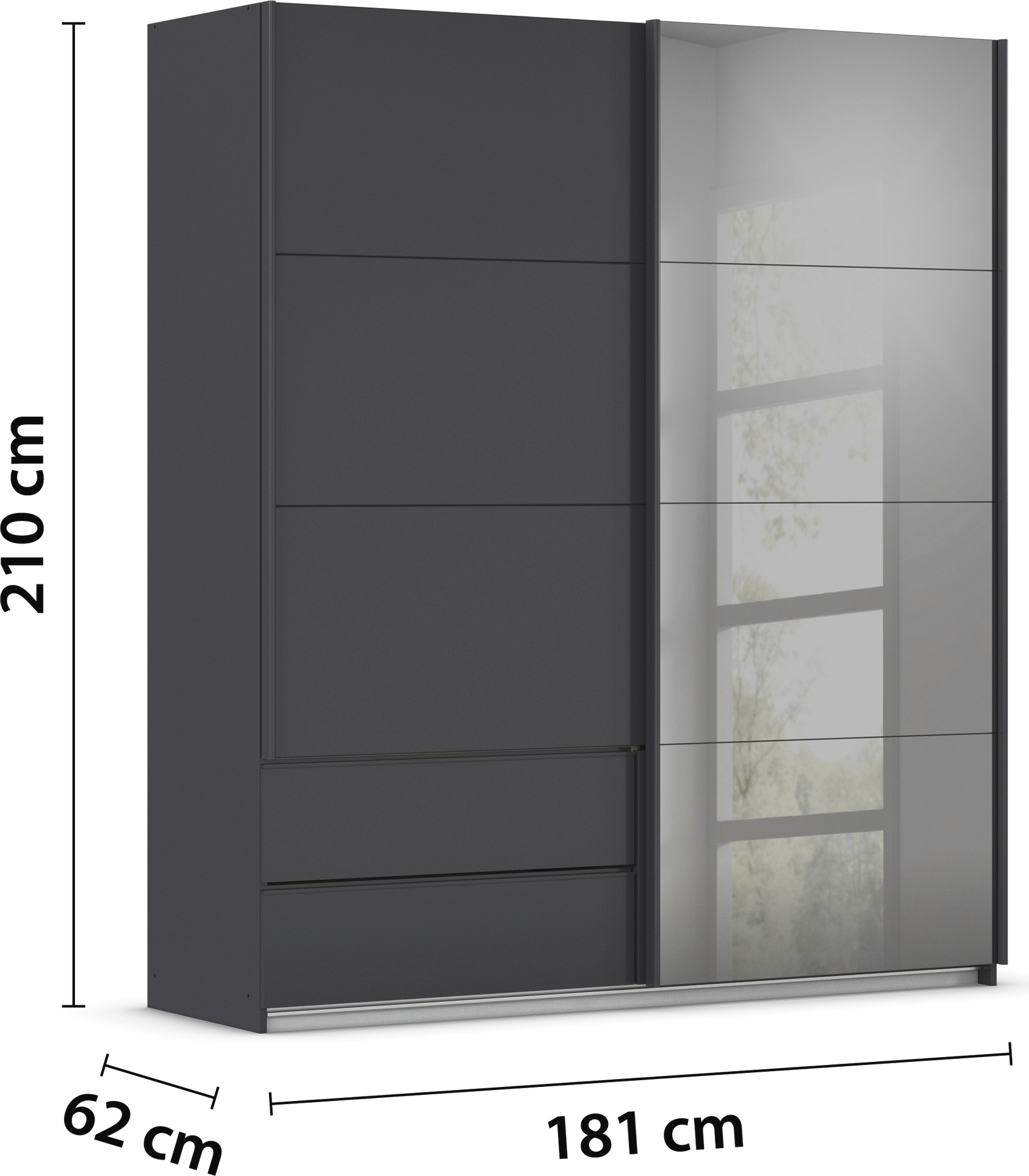 rauch Schwebetürenschrank »Kleiderschrank Schrank Garderobe ELARA Glastür/Grauspiegel«, praktische Schubladen optional farblich abgesetzt MADE IN GERMANY