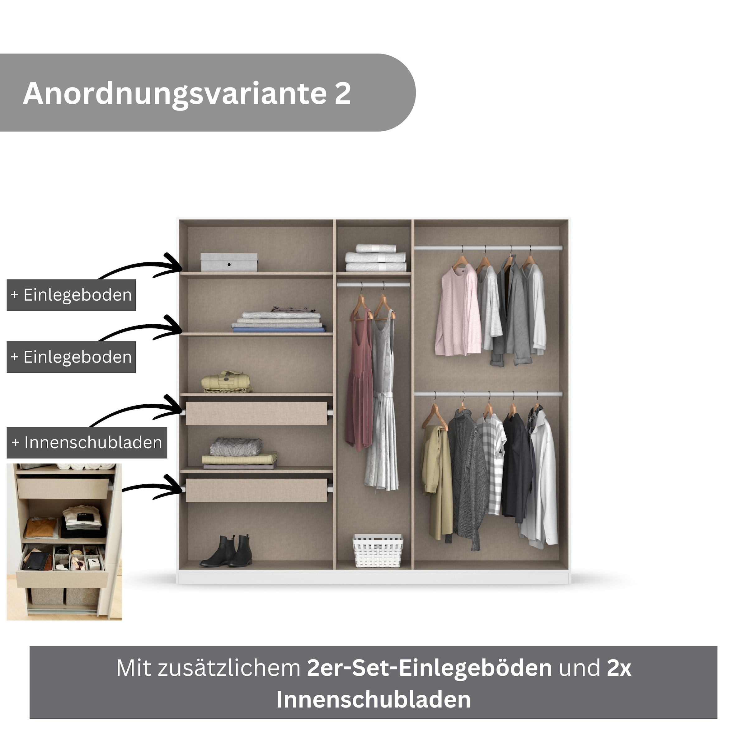 rauch Drehtürenschrank »Koluna«, mit Spiegel, inkl. 2 Innenschubladen sowie extra Böden