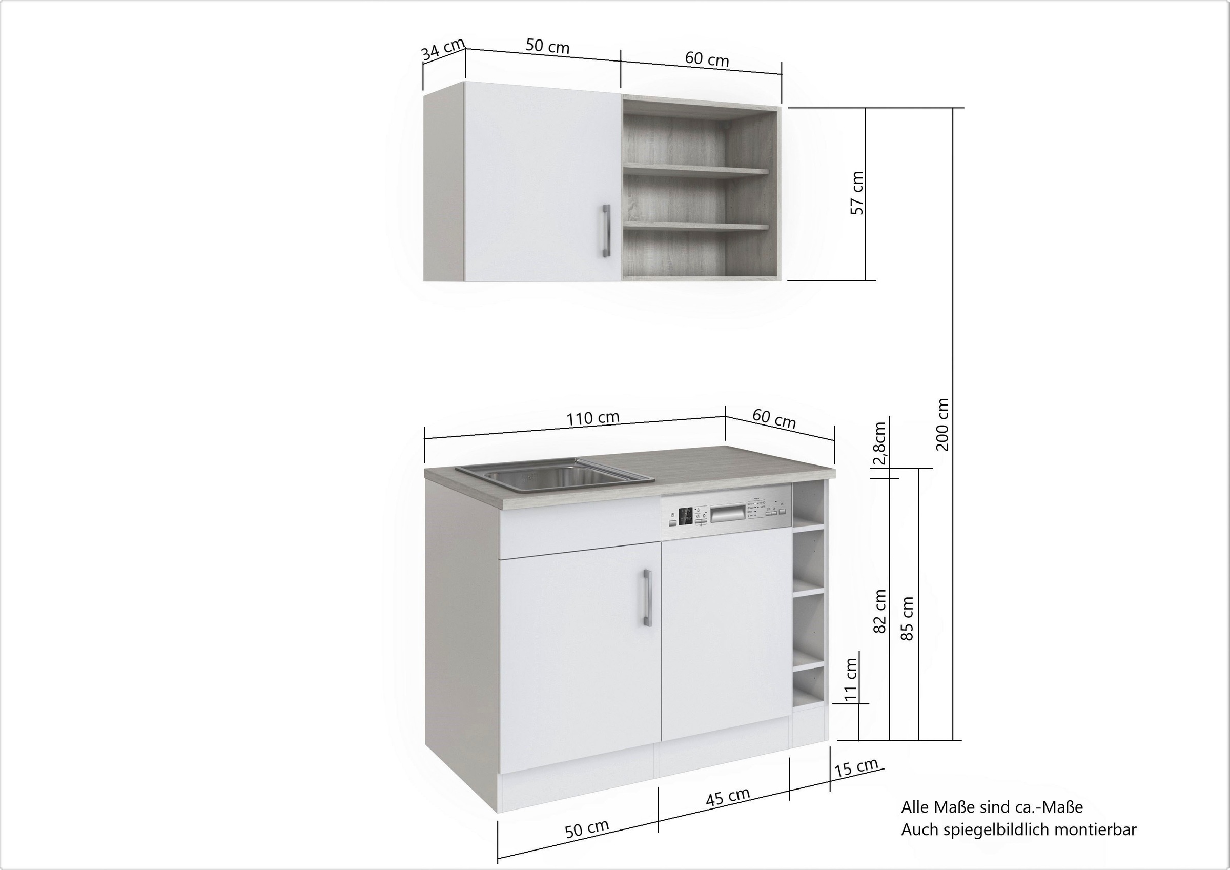 HELD MÖBEL Pantryküche »Mali«, Breite 110 cm, mit E-Geräten