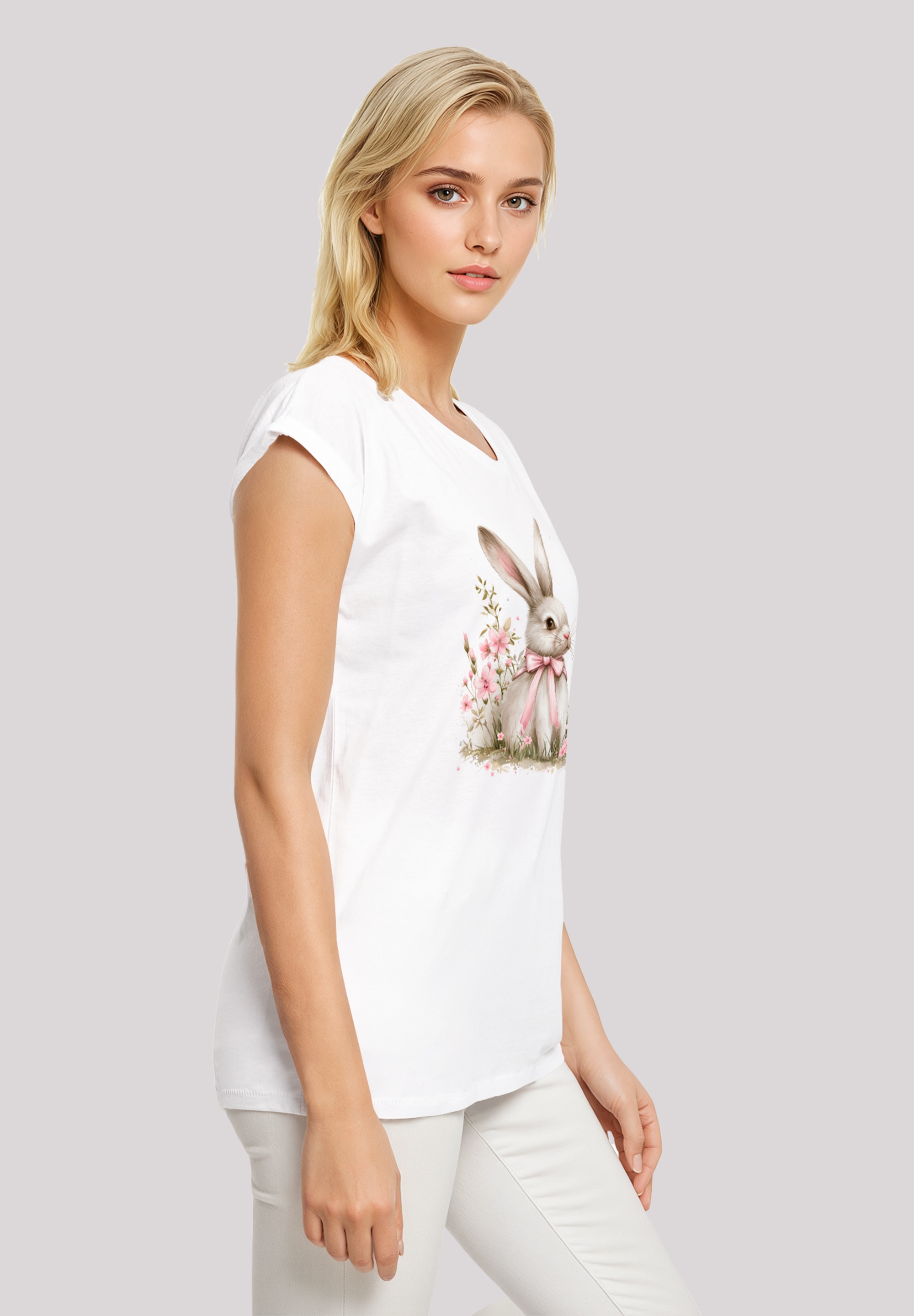 F4NT4STIC T-Shirt »Niedlicher Osterhase mit Blumen«, Premium Qualität