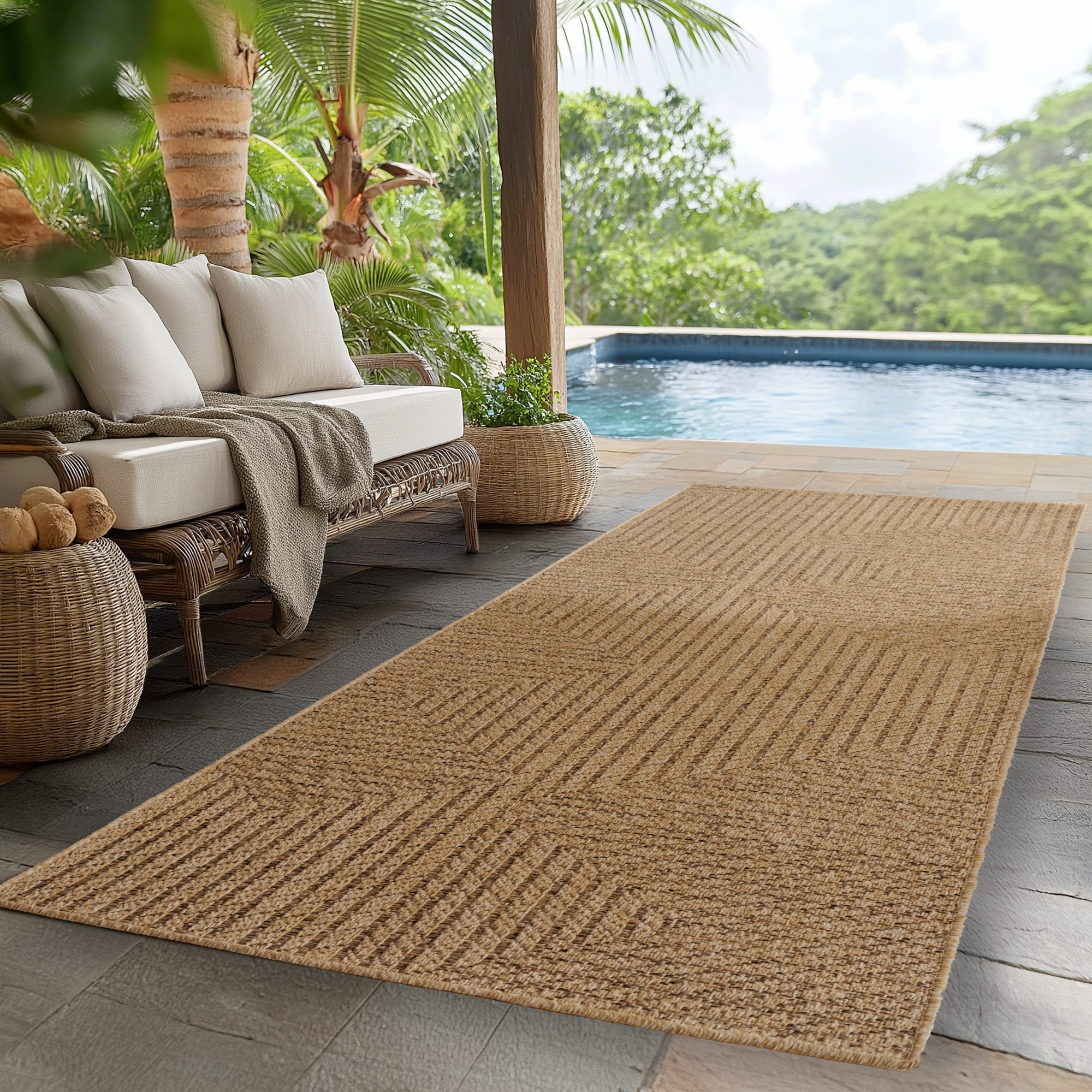 Ayyildiz Teppiche Outdoorteppich "TIMBER 1404, auch als Läufer und rund" rechteckig 5 mm Höhe Läufer, Rund, In und Outdoor, Jute Sisal Optik, Wohnzimmer, Terasse