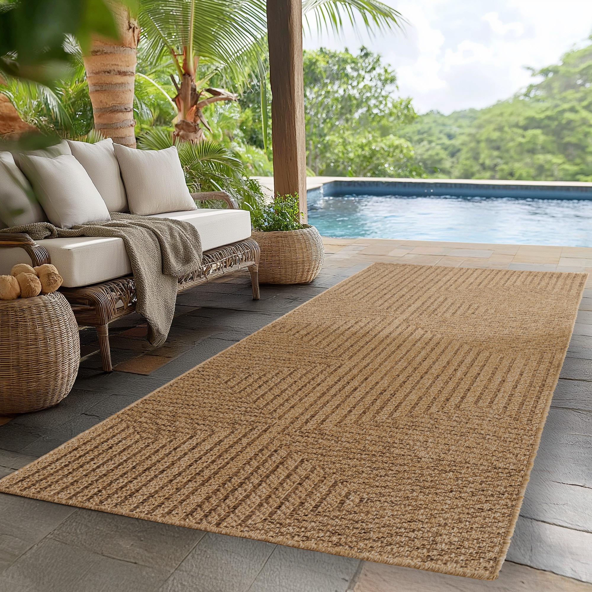Outdoorteppich AYYILDIZ TEPPICHE "TIMBER 1404", beige, B:80cm H:5mm L:250cm, Polypropylen, Teppiche, Outdoorteppich, Läufer, In und Outdoor, Jute Sisal Optik, Wohnzimmer, Aussenbereich