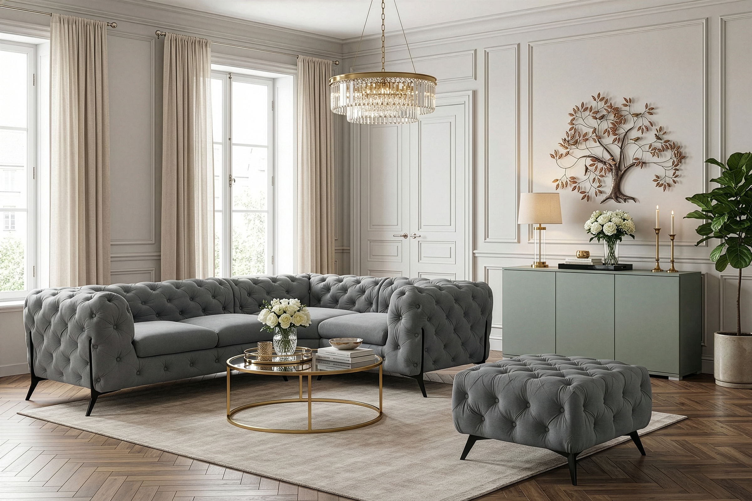Home affaire Chesterfield-Sofa "Amaury L-Form" moderne Chersterfield-Optik, günstig online kaufen
