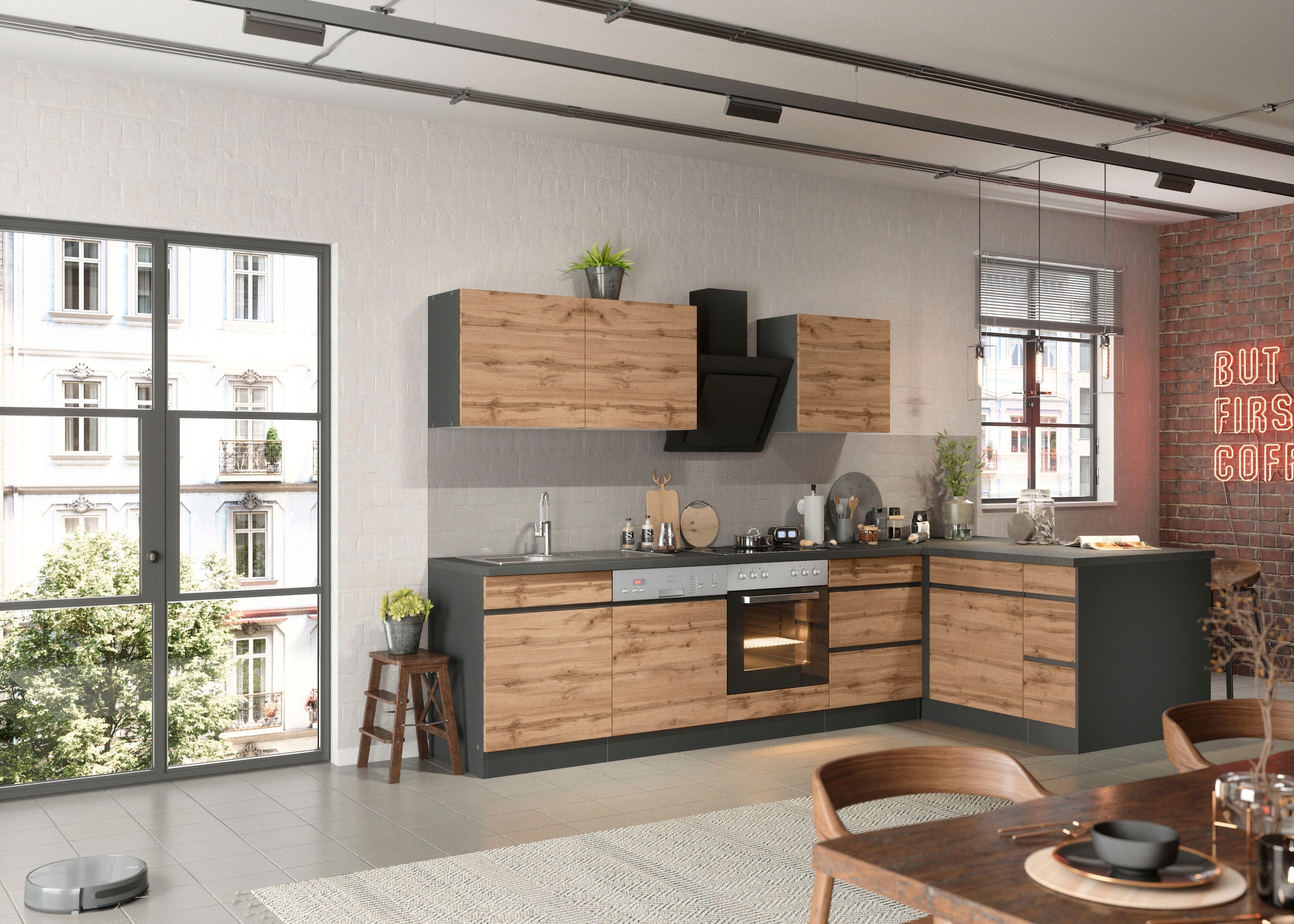 KOCHSTATION Winkelküche »KS-Riesa«, Stellbreite 340x150 cm, wahlweise mit oder ohne E-Geräte