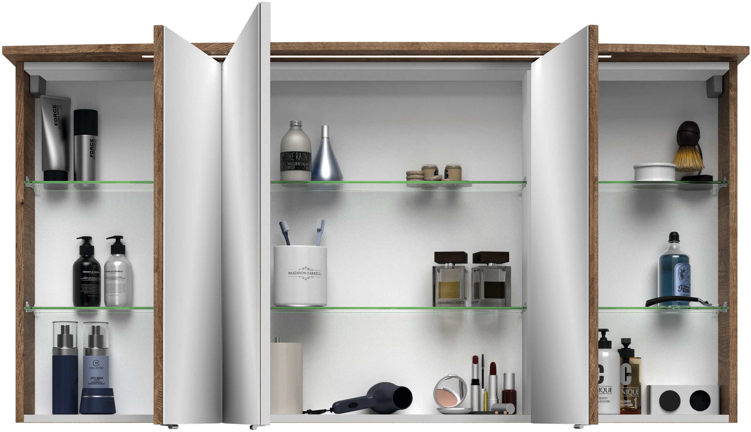 Saphir Badmöbel-Set »Serie 4010 2-teilig Keramik-Waschtisch mit LED-Spiegelschrank«, (Set), Badezimmer Set 144 cm breit, inkl. Türdämpfer, 5 Türen, 2 Schubladen