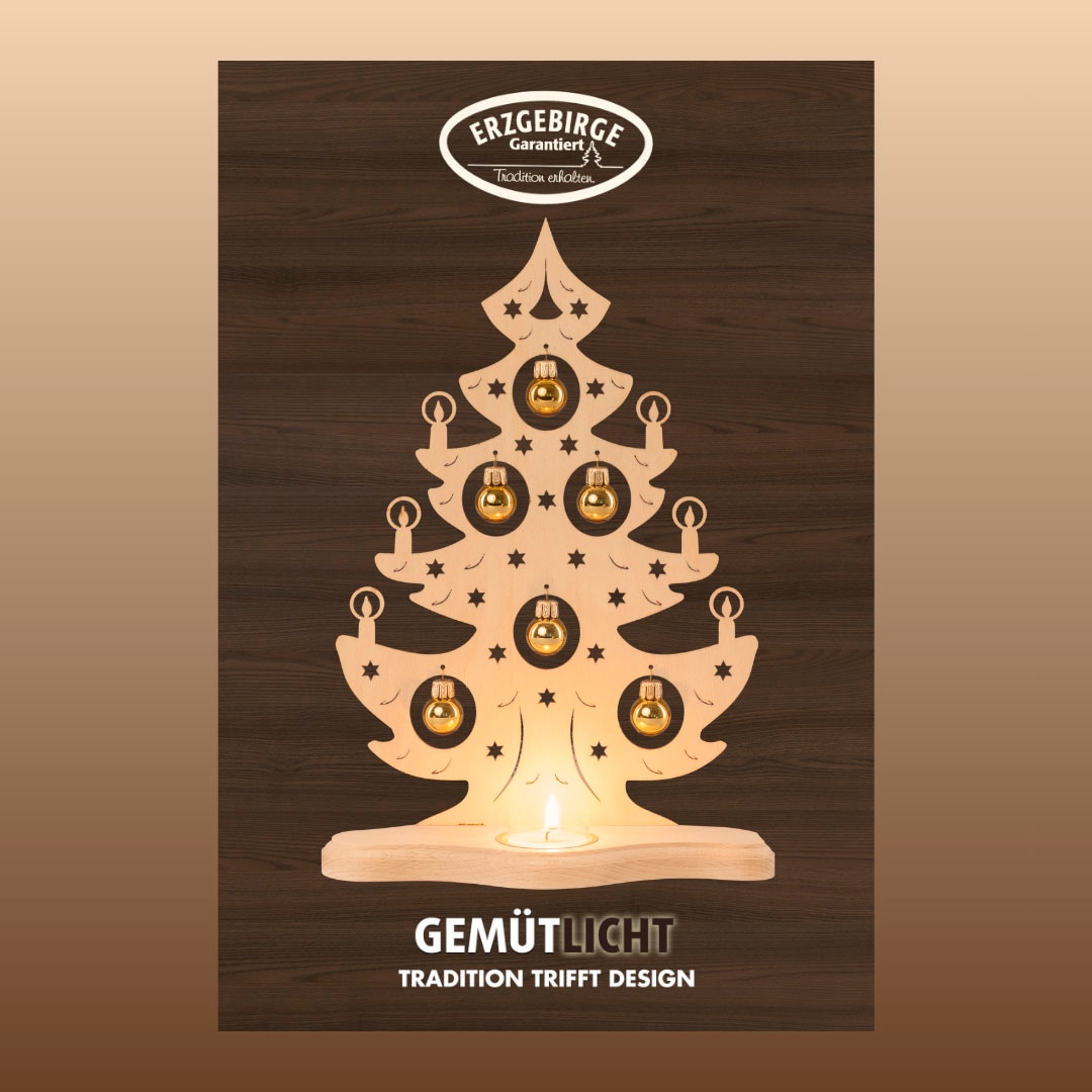 Weigla Teelichthalter "Weihnachtsbaum mit goldenen Kugeln, NATUR, Made in G günstig online kaufen