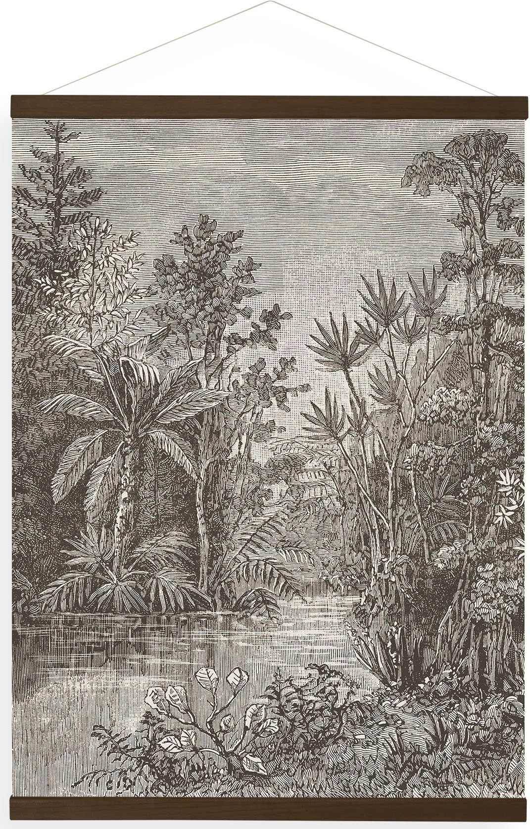 Art for the home Leinwandbild »Jungle Landschaft Sepia«, (1 St.), Luxus Kakemono Leinen Wandposter 80x60cm