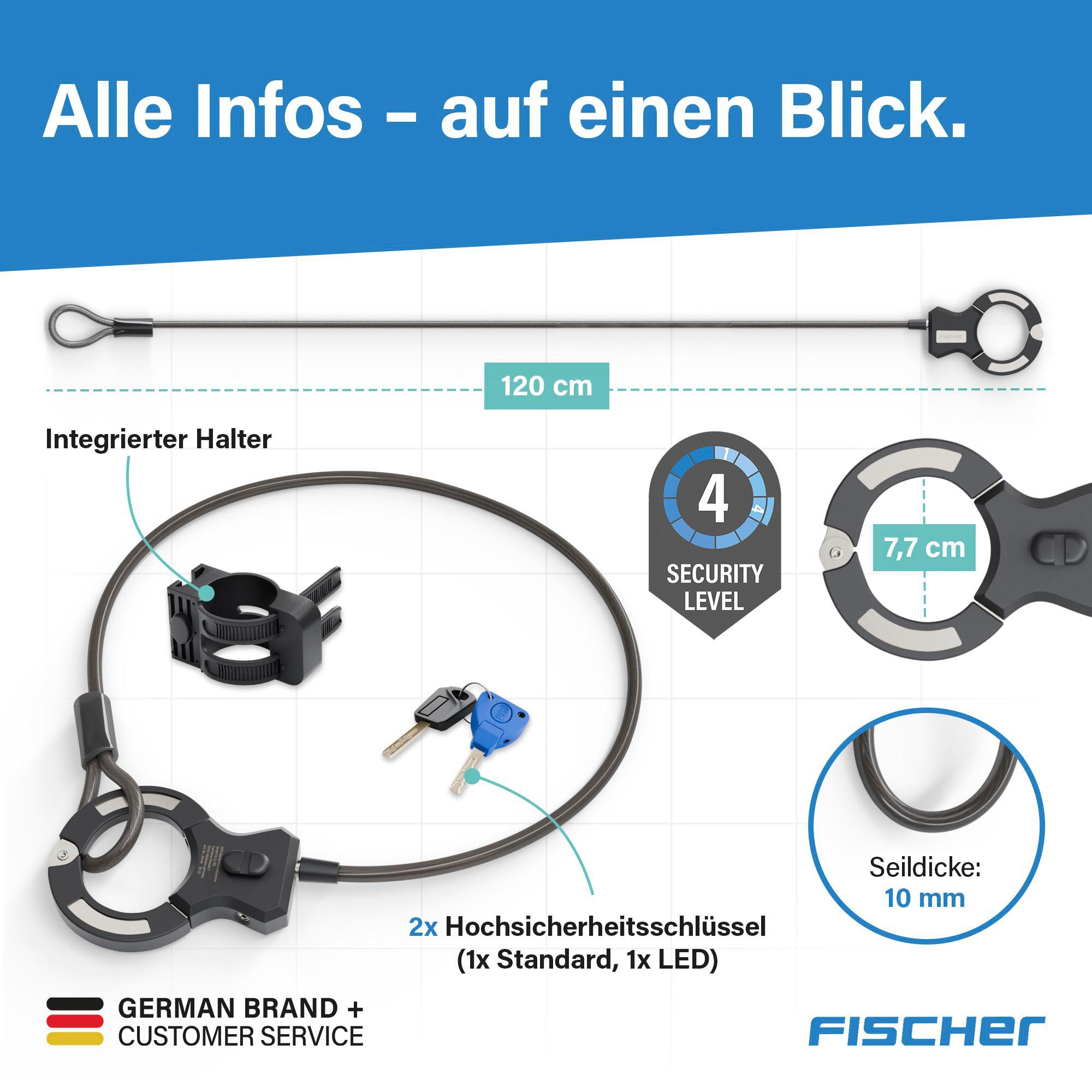 FISCHER Fahrrad Rahmenschloss »Handschellenschloss RK120/10«