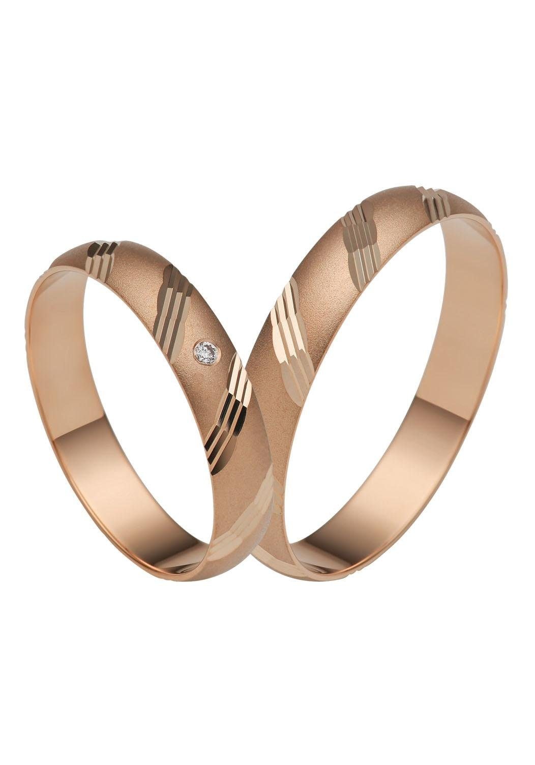 Trauring FIRETTI "Schmuck Geschenk Gold 375 Hochzeit Ehering "LIEBE" Gr. 66, rosa (roségoldfarben), Fingerringe, Damen, 66, ohne Brillant, Roségold 585, 4mm, Trauring, Made in Germany, wahlweise mit oder ohne Brillanten