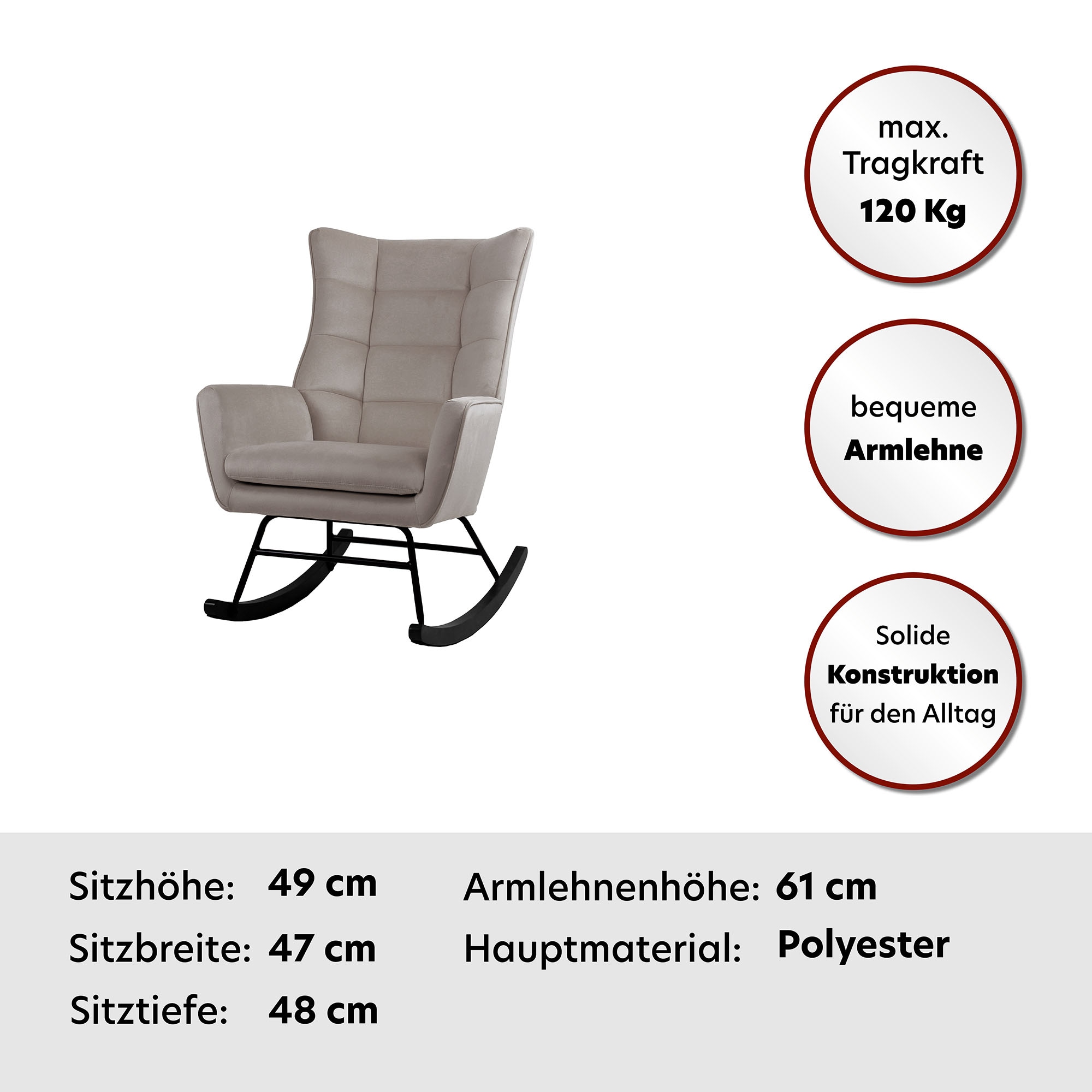 Kayoom Schaukelstuhl »Bryana 125, Relaxstuhl zum Schaukeln, Metallgestell mit Kufen aus Holz«, 1 St., Relaxstuhl zum Schaukeln, Metallgestell mit Kufen aus Holz, gemütlich