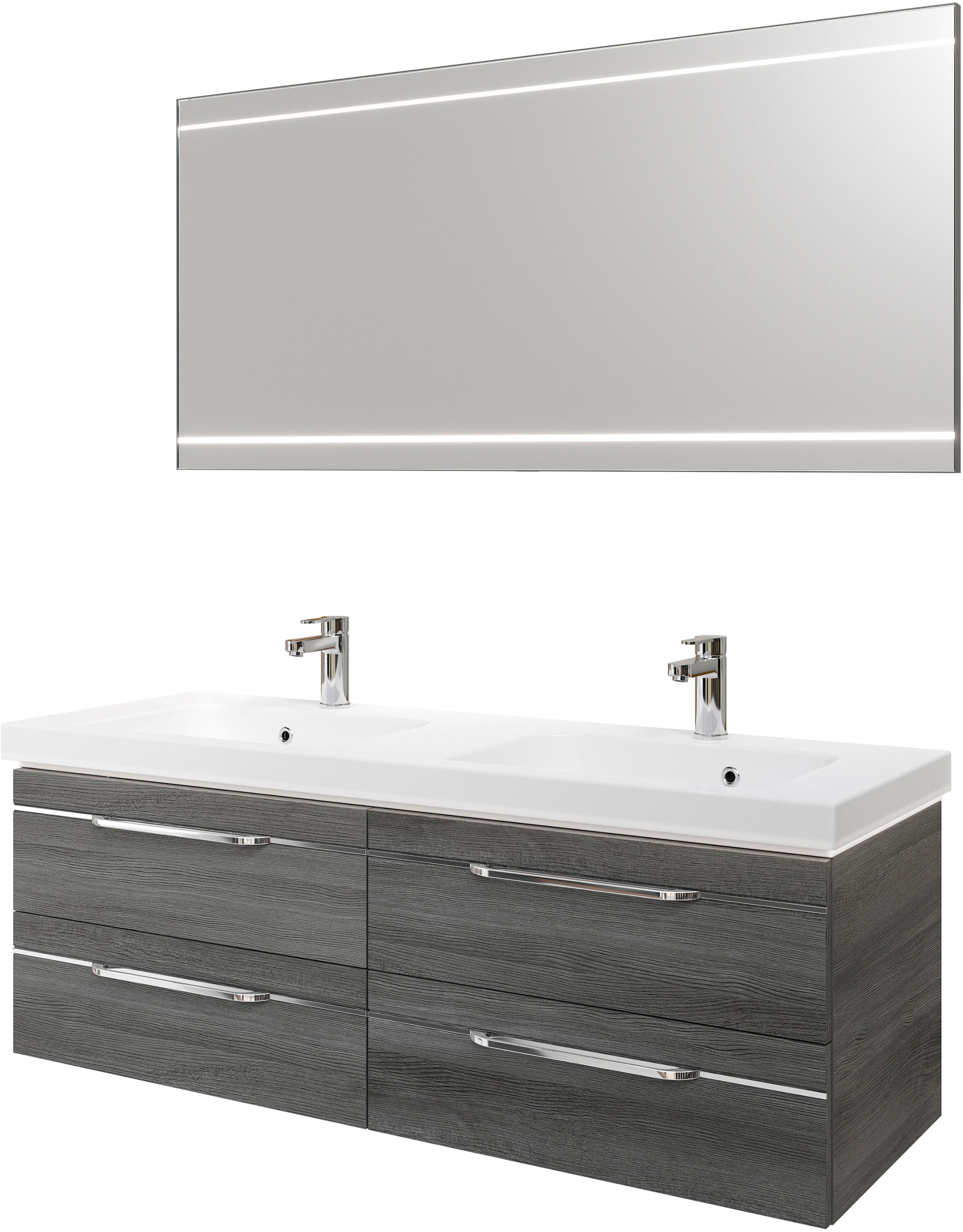 Saphir 1100000002199 "Balto 2-teilig Mineralmarmor-Doppelwaschtisch mit LED-Spiegel" 2 Stk. tlg.
