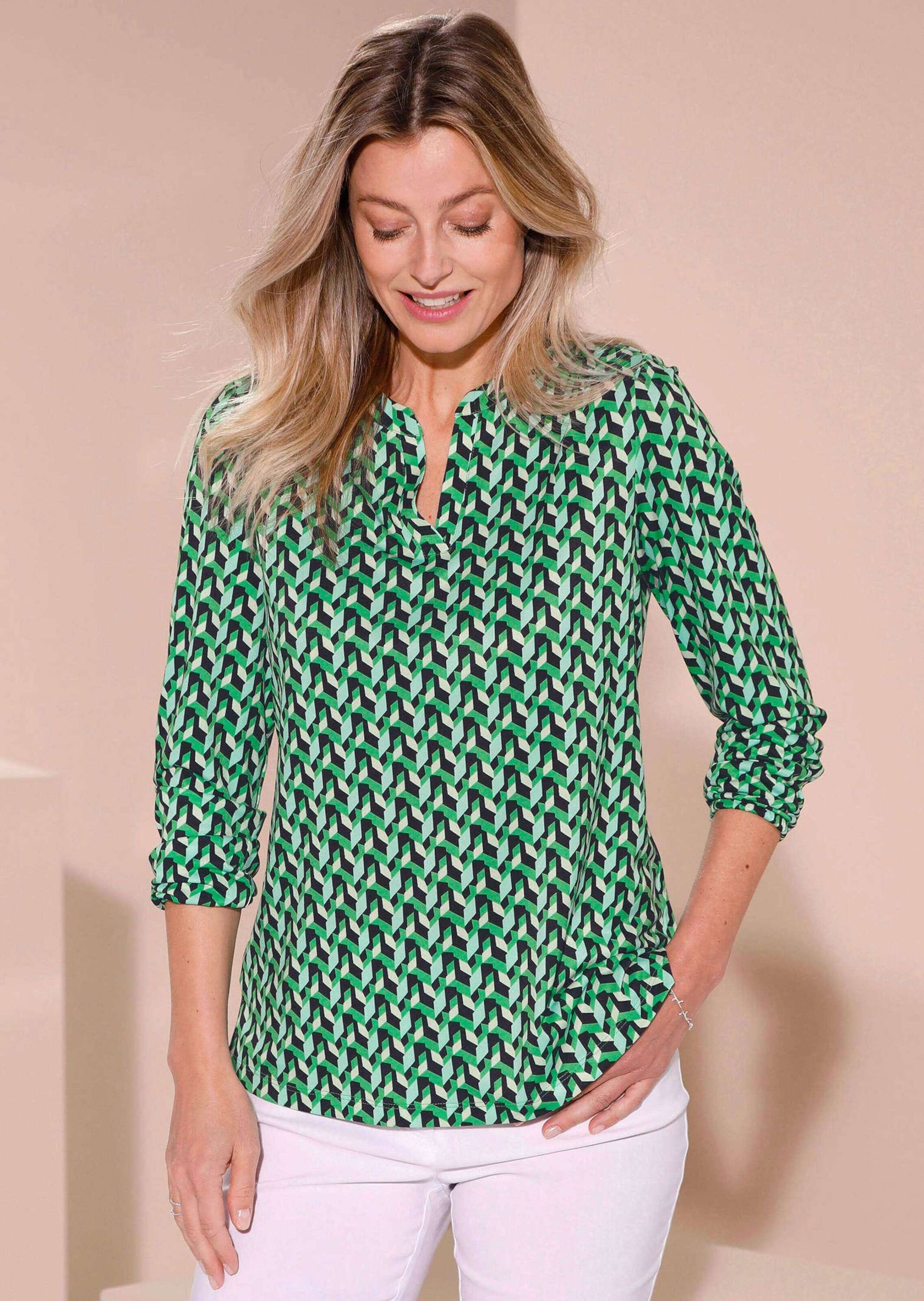 GOLDNER Kurzarmbluse »Kurzgröße Elegantes Blusenshirt mit V-Ausschnitt«