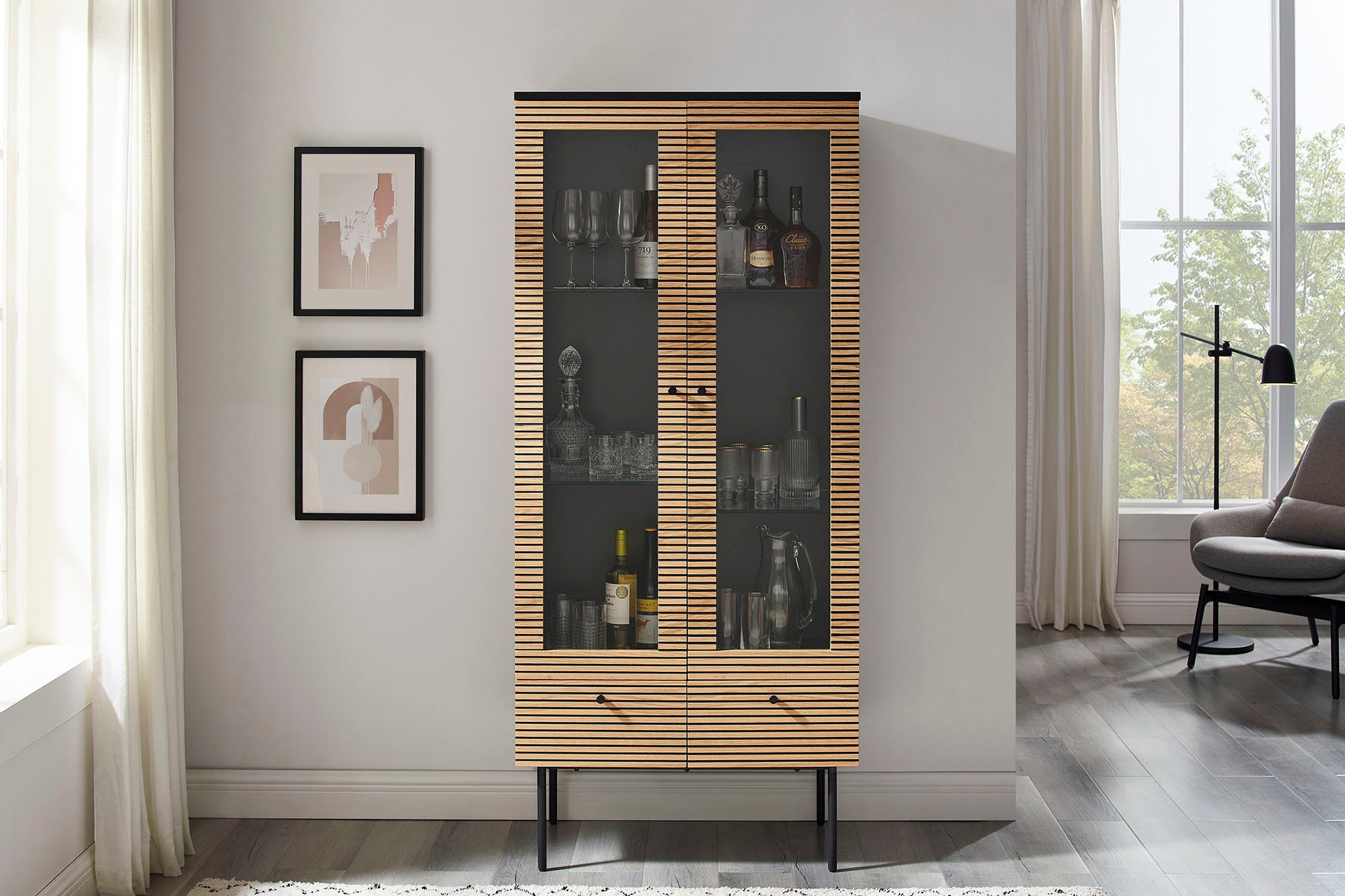 SalesFever Vitrine "Torsby Designer Vitrine in edler Optik", Eiche Echtholz günstig online kaufen