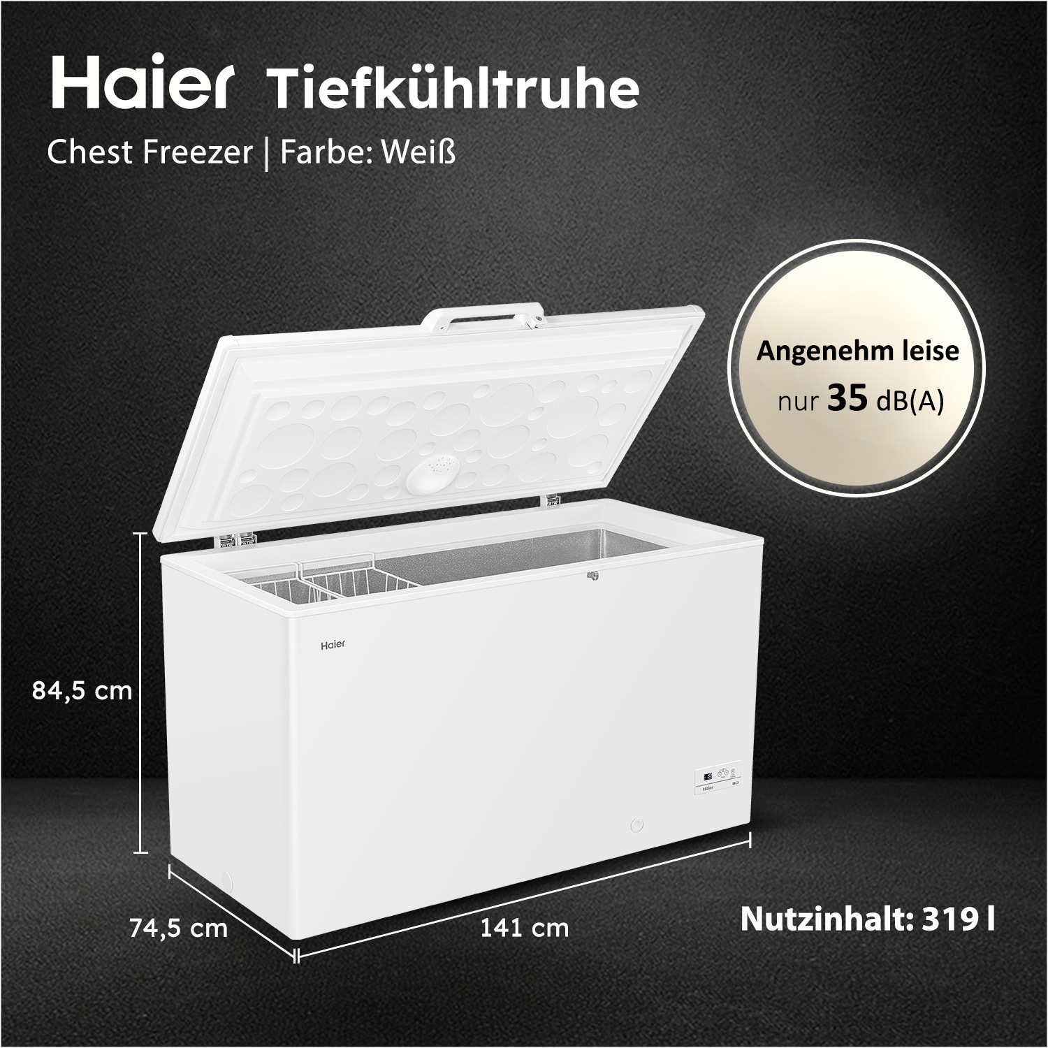 Haier Gefriertruhe "HCE321C" 84,5 cm hoch 141 cm breit Energieeffizienzklas günstig online kaufen