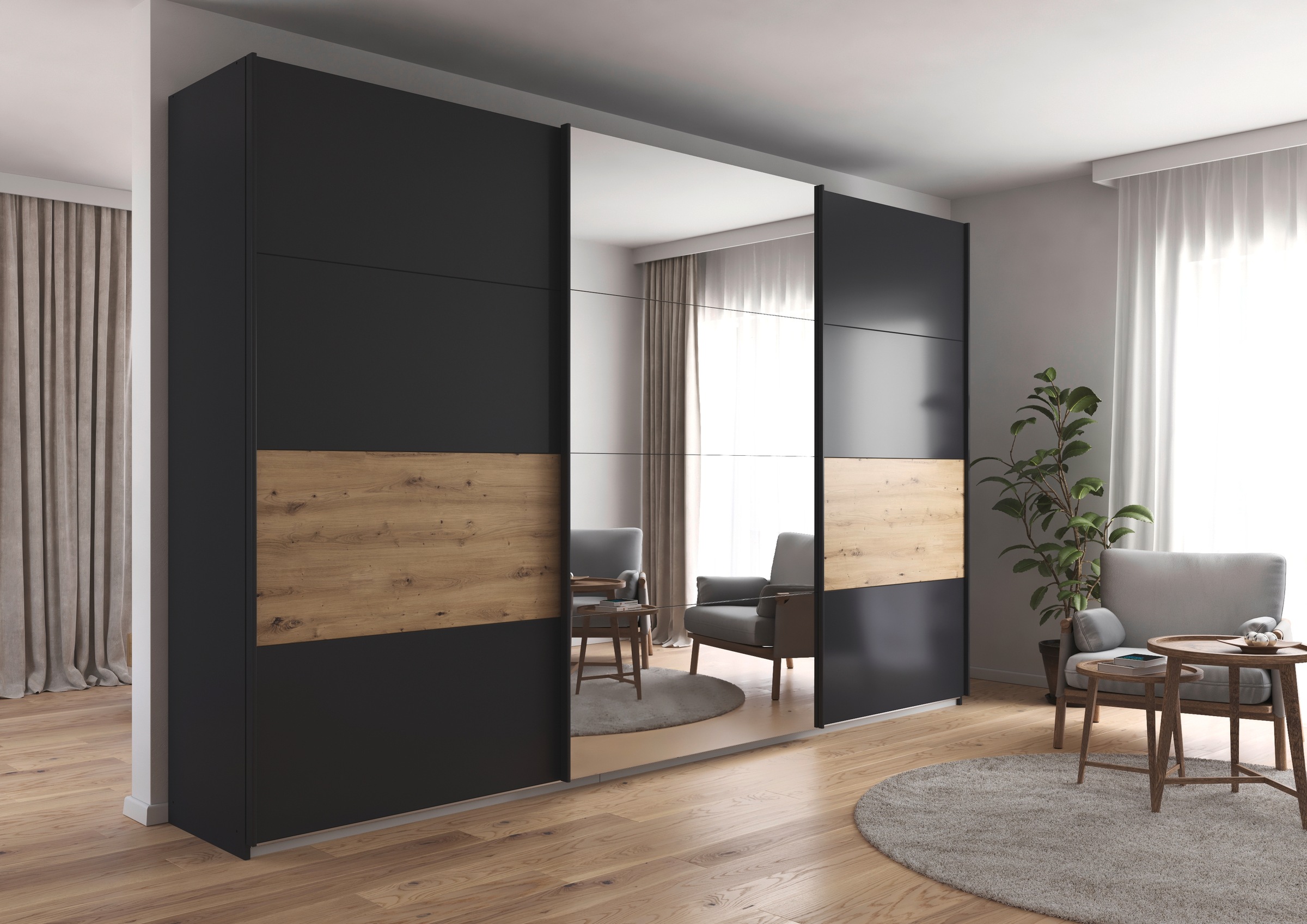 rauch Schwebetürenschrank »Schwebetürenschrank Kleiderschrank Schrank Garderobe CORTONA«, inkl. Inneneinteilung, 2 Stoffboxen und zusätzlichen Einlegeböden