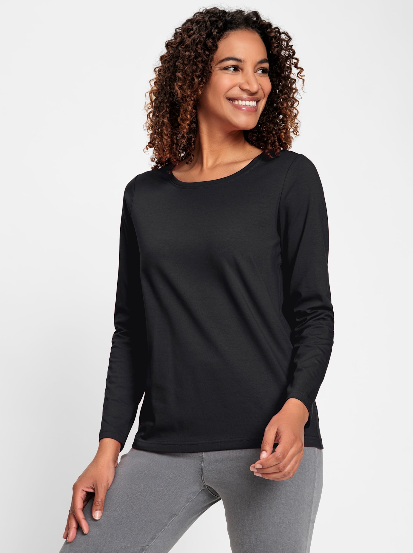 Rundhalsshirt Damen Schwarz