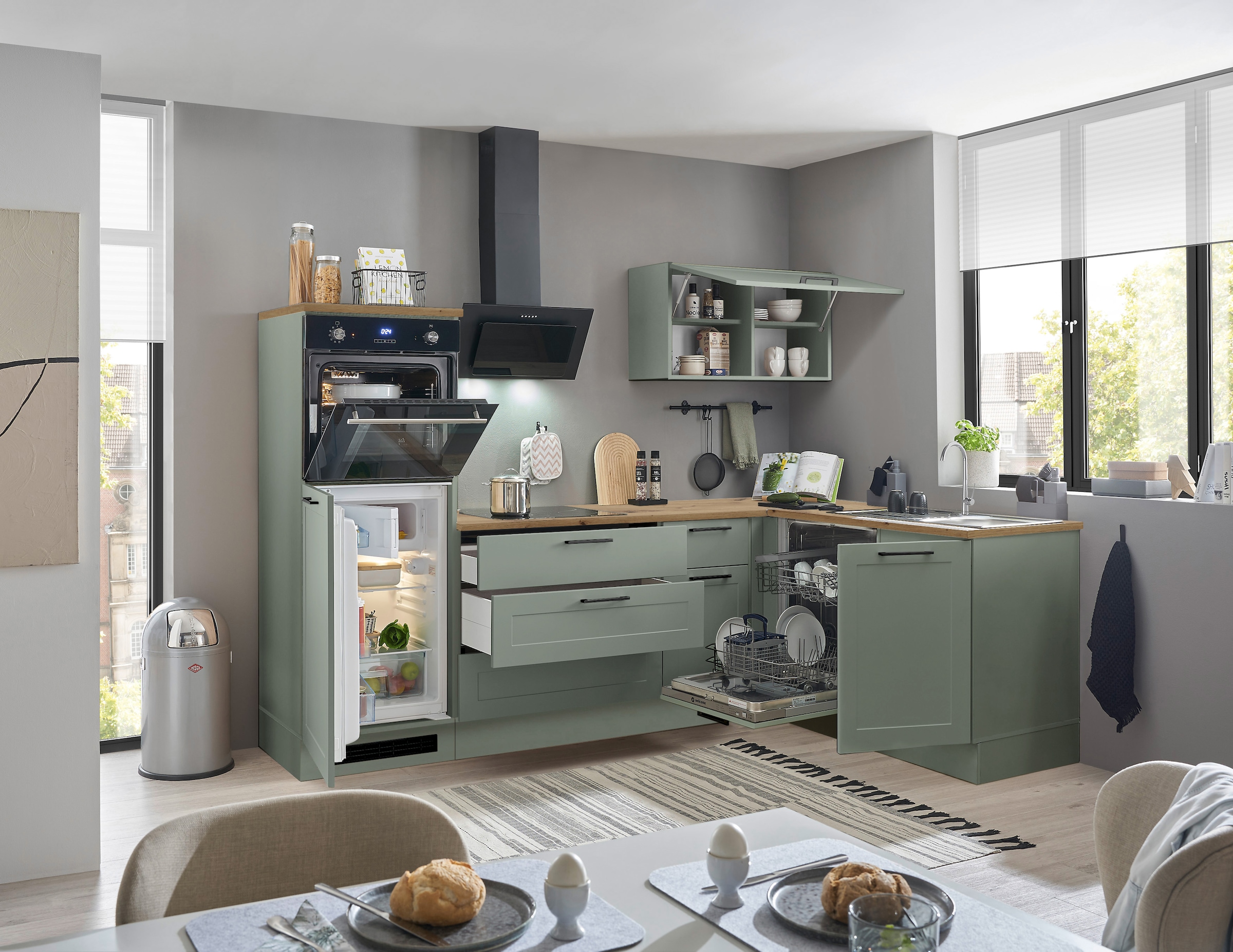 BASIC by Balculina Winkelküche »Marsi«, Stellmaße 260x175 cm, wahlweise E-Geräten, mit Soft-Close-Funktion