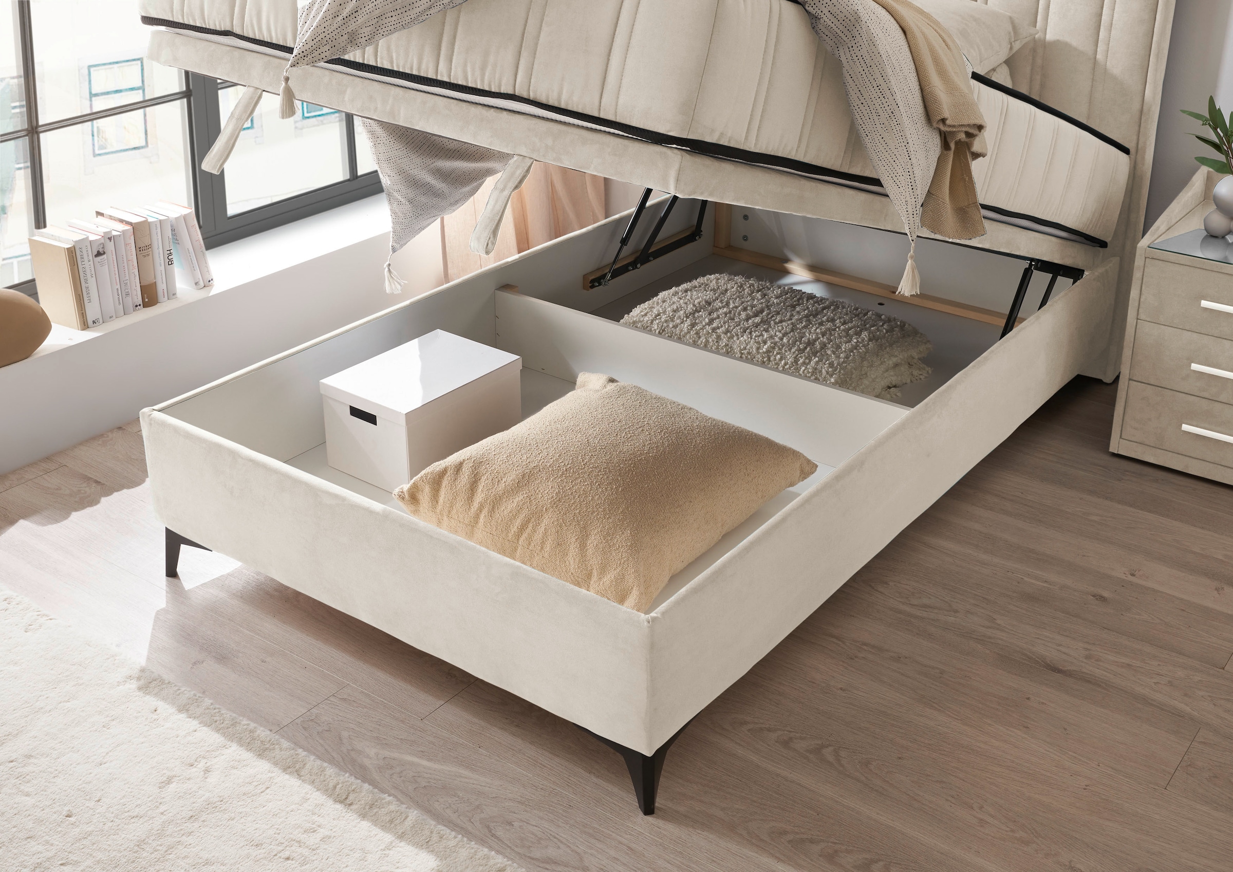 ED EXCITING DESIGN Boxbett »Monroe inkl. Bettkasten, erhältlich in den Breiten 120cm & 140cm«, Duo-Matratze - feste Seite mit Kokosmatte