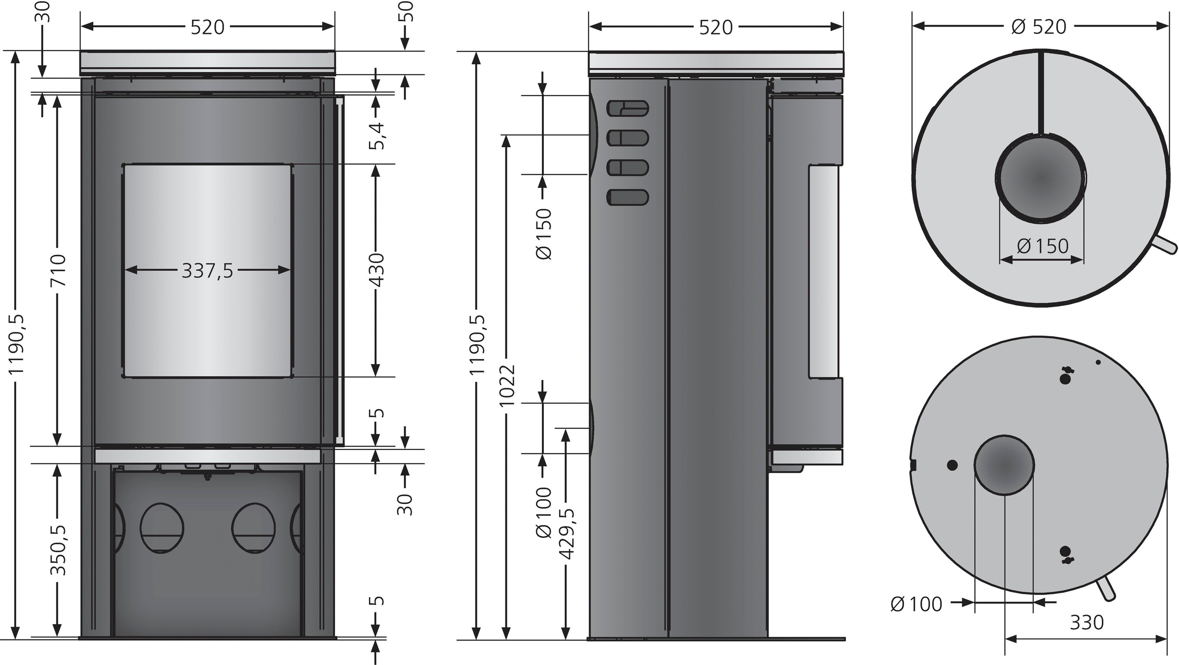 JUSTUS Kaminofen »Faro 2.0«, Glas, mit massiver Gusstür