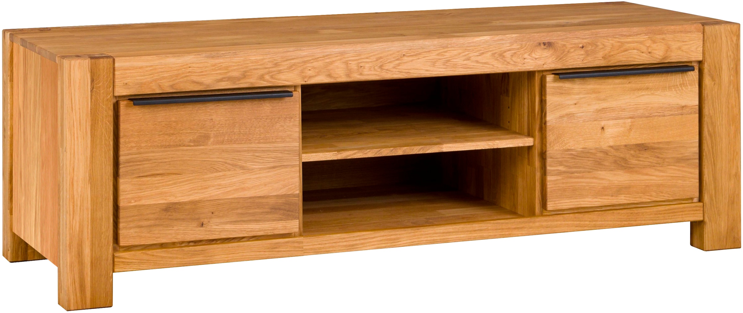 Home affaire Lowboard Eiche teilmassiv, B: 155 cm, schwarze Elemente, 2 off günstig online kaufen