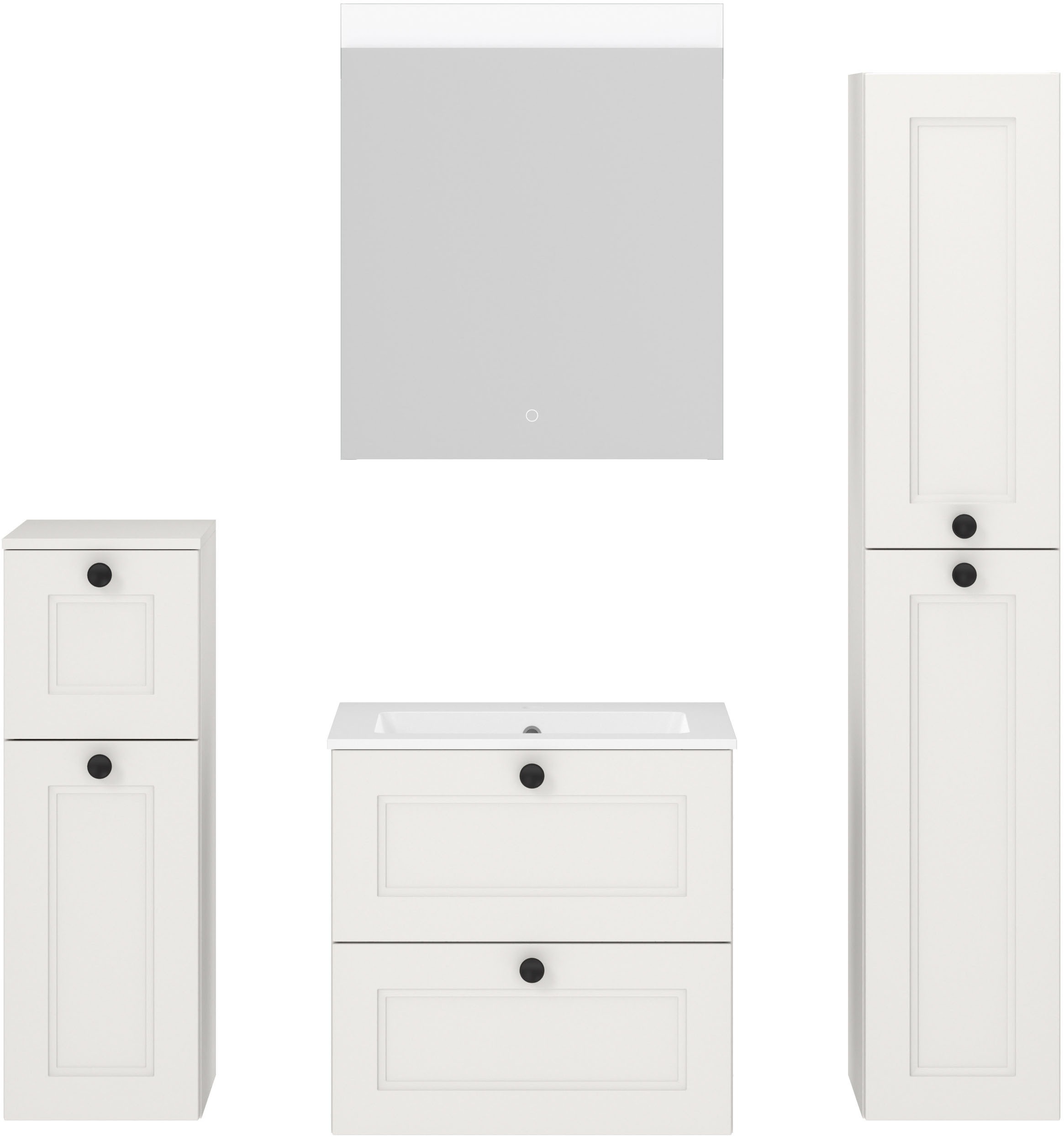 nobilia® Badmöbel-Set »Cascada« Set, mit Waschbecken, inkl. beleuchtetem Spiegel mit Touch-Sensor, 4 Stk. tlg.