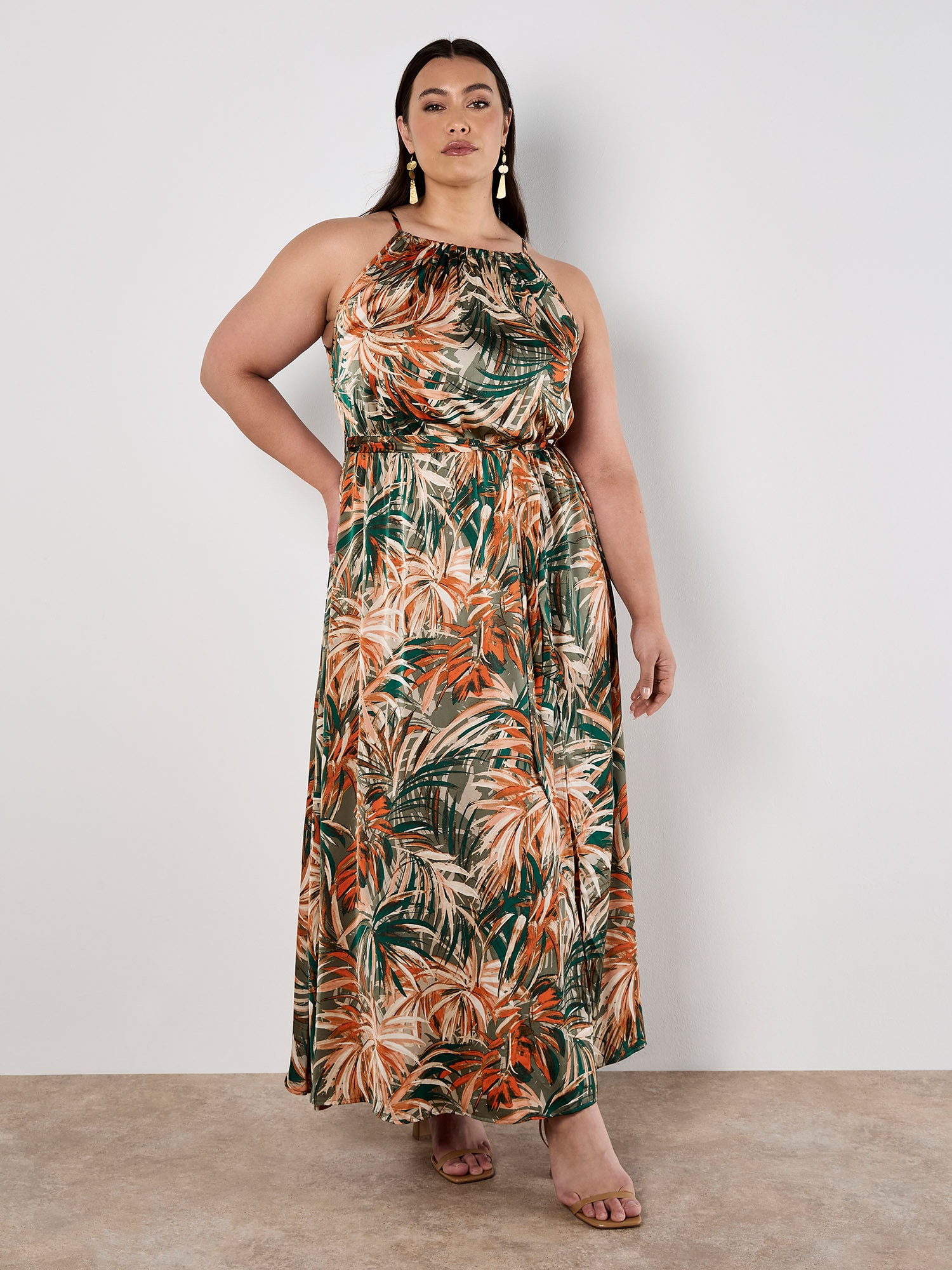 Apricot Maxikleid »Tropisches Midikleid« mit Bindeband, 2 tlg. mit Bindeband