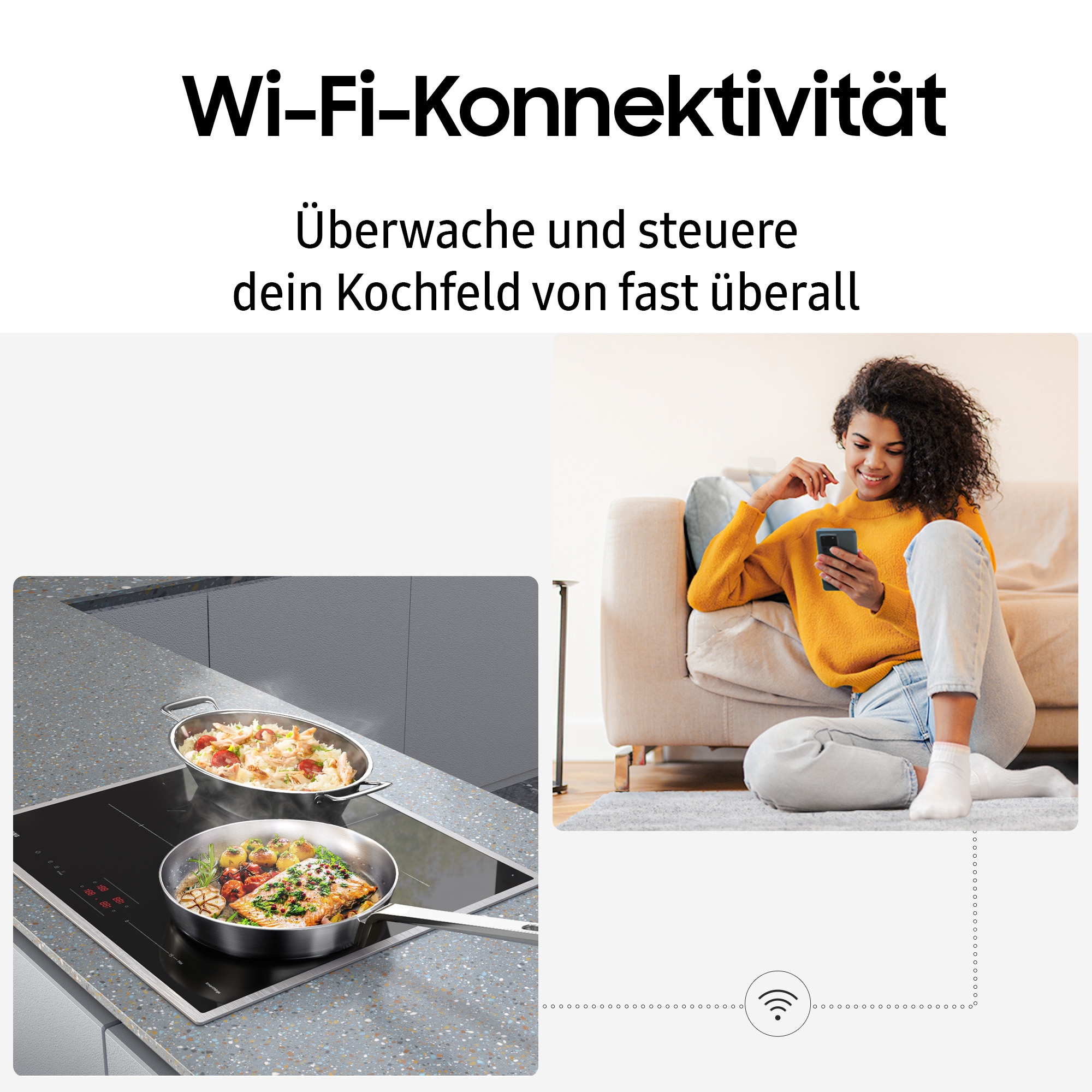 Samsung Induktions-Kochfeld »NZ64B4015HK/U1«, Höhe des Kochfelds beträgt nur 44mm & Ideal für ovale Pfannen & Töpfe