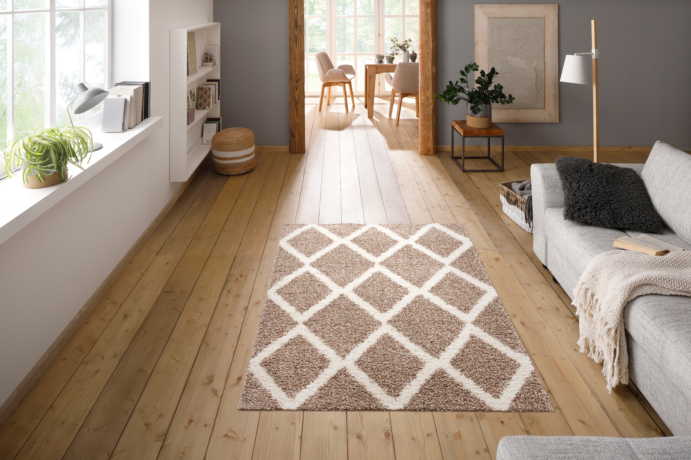 my home Hochflor-Teppich »Linz«, rechteckig, 31 mm Höhe, Rauten Design, Hochflor, besonders weicher Teppich, gewebt, rechteckig