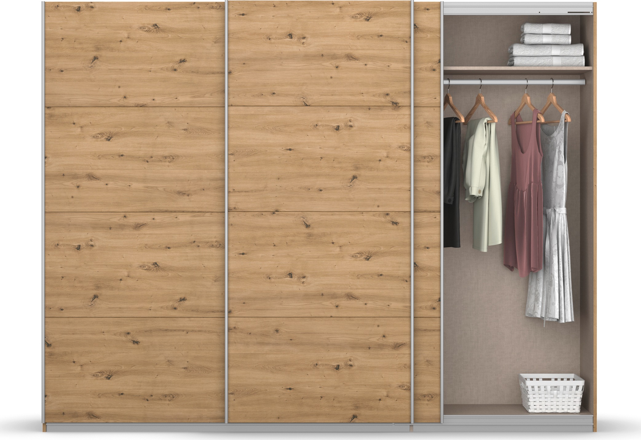 rauch Schwebetürenschrank »Kleiderschrank Schrank Garderobe KOLUNA mit Dekor-Front«, inkl. 2 Innenschubladen sowie extra Einlegeböden MADE IN GERMANY