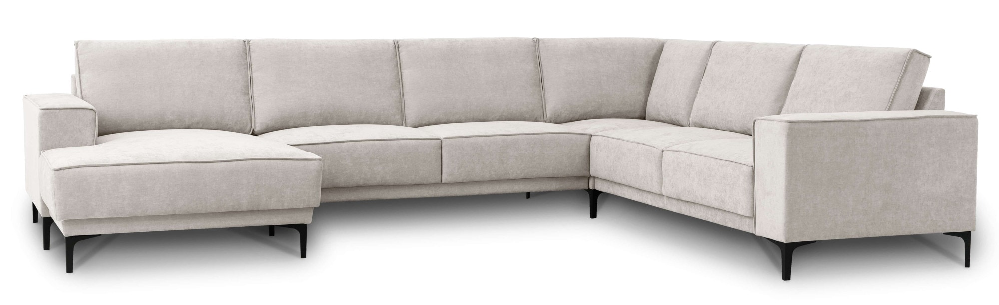 Places of Style Wohnlandschaft »XXL Sofa Oland, Struktur, Flachgewebe, Luxus-Microfaser, Boucle«, U-Form, 342 cm, Wellenunterfederung, Skandi-Design, Metallfüße